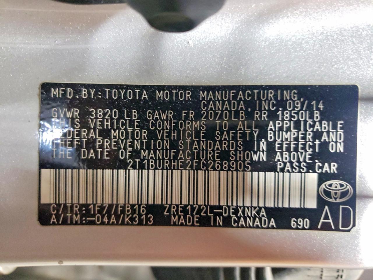 2015 Toyota Corolla Le Silver vin: 2T1BURHE2FC268905