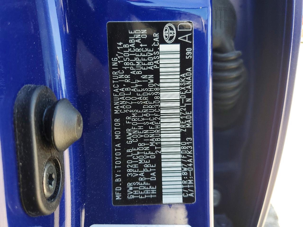 2015 Toyota Corolla S Plus Blue vin: 2T1BURHE2FC308982