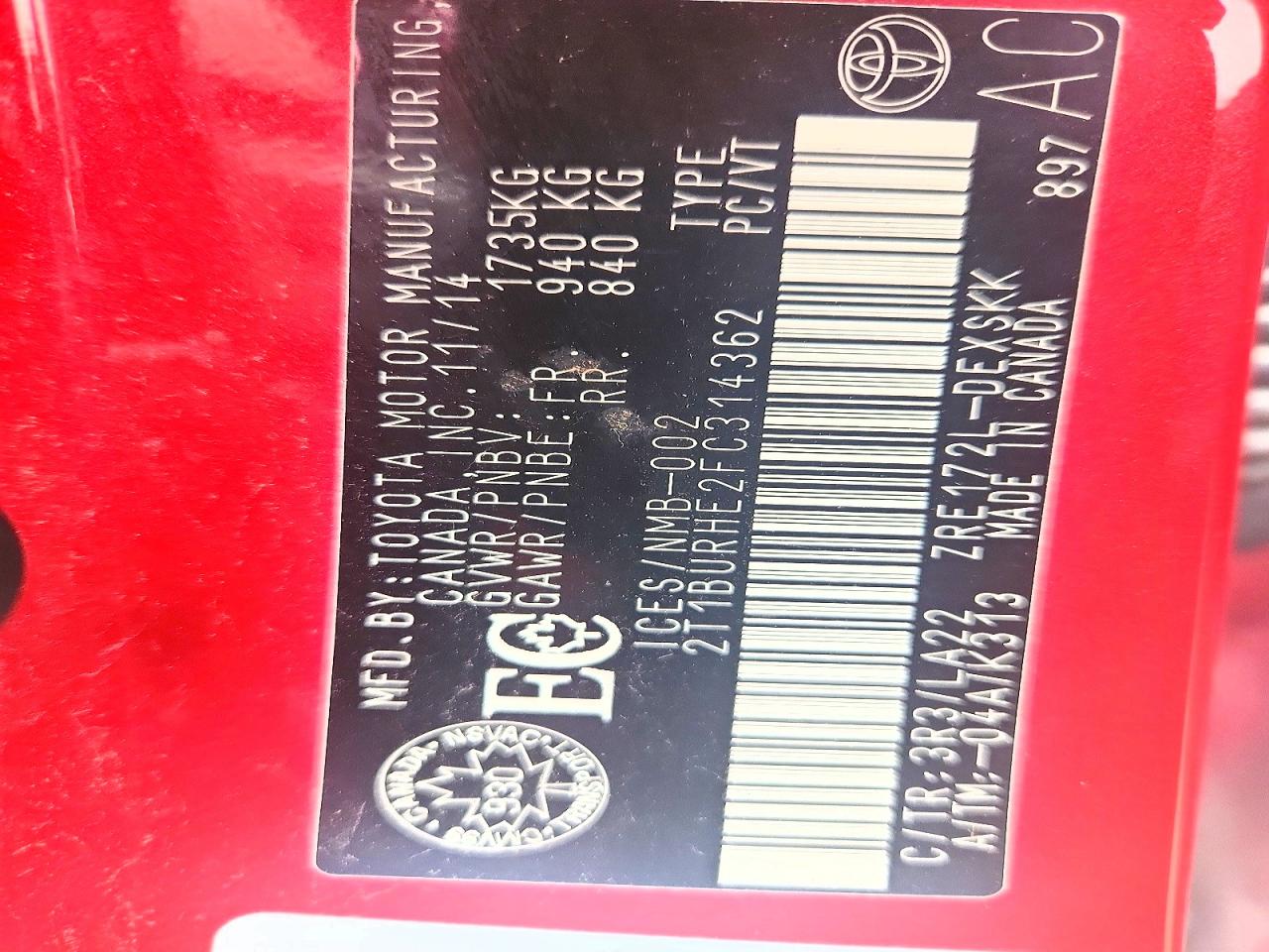 2015 Toyota Corolla L Red vin: 2T1BURHE2FC314362