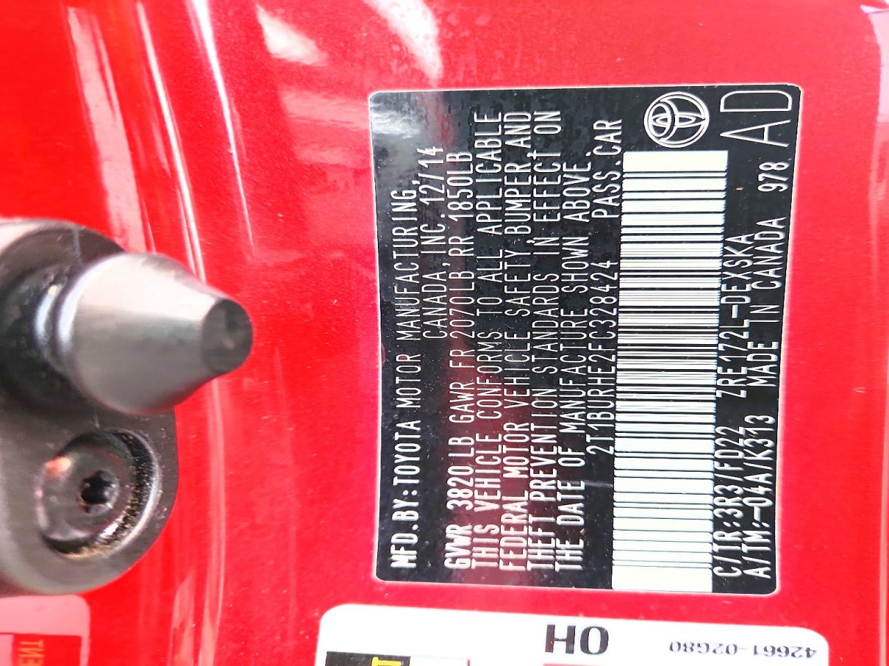 2015 Toyota Corolla S Plus Red vin: 2T1BURHE2FC328424