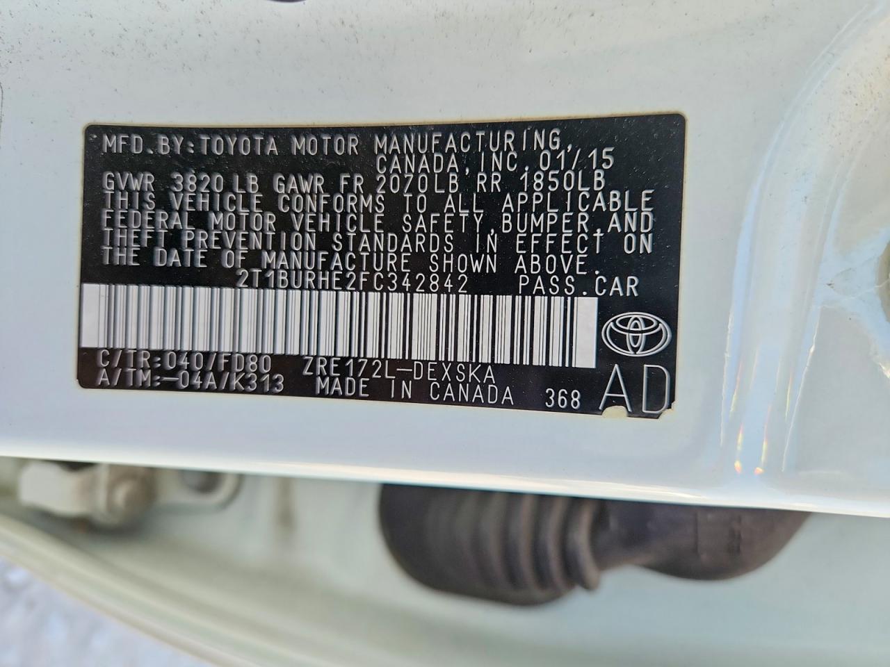2015 Toyota Corolla S Plus White vin: 2T1BURHE2FC342842