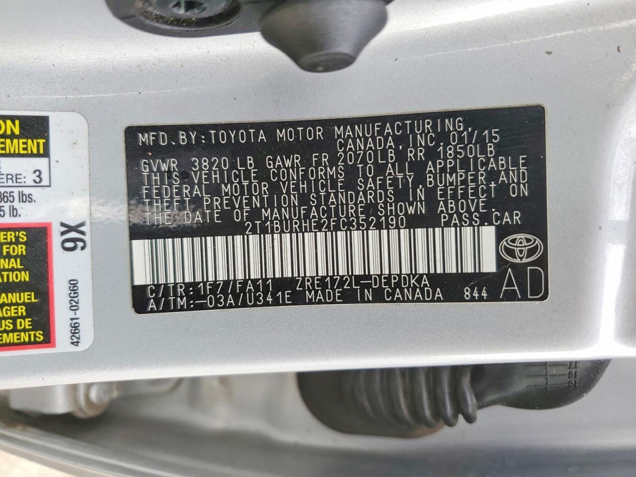 2015 Toyota Corolla L Silver vin: 2T1BURHE2FC352190