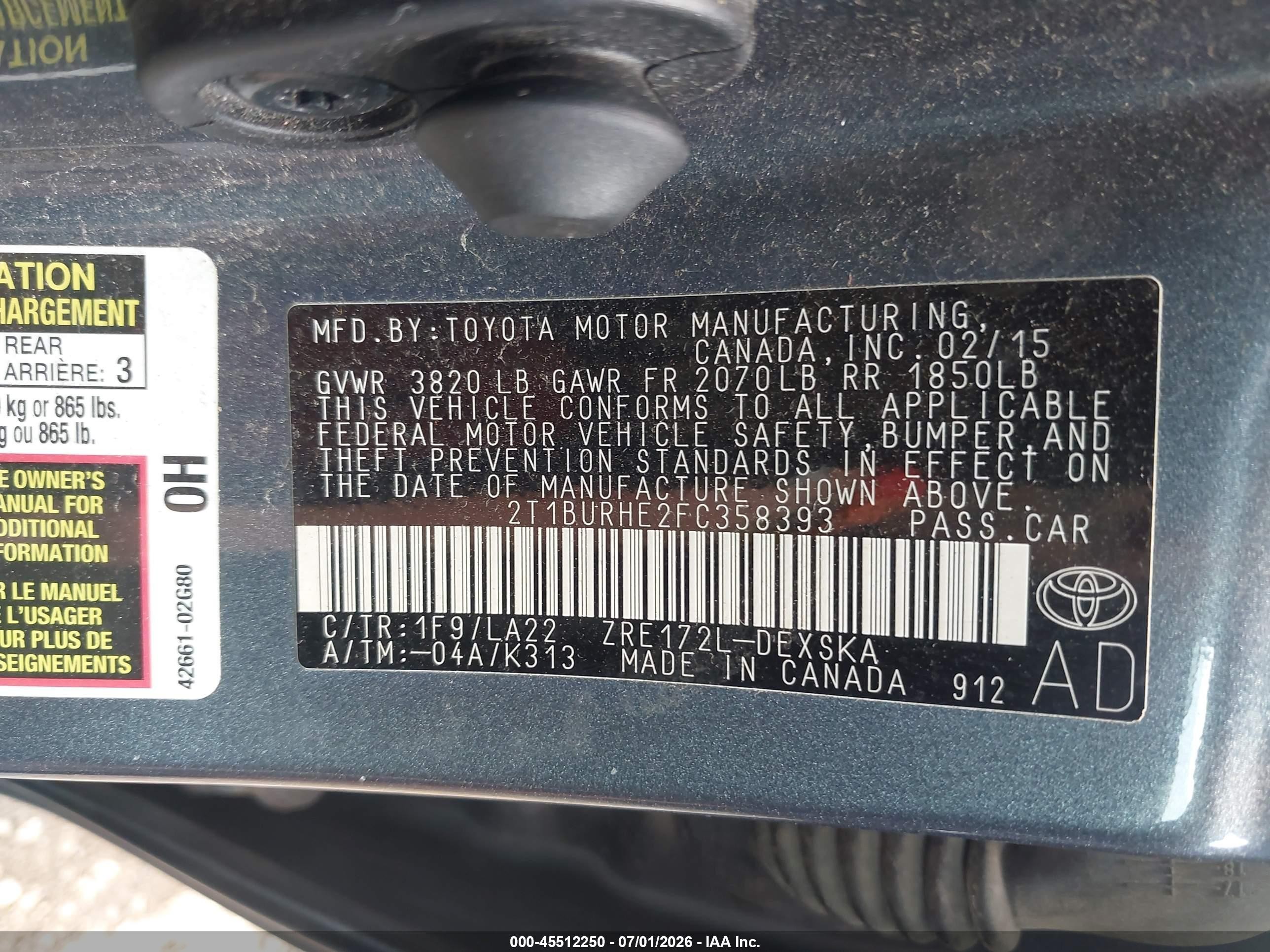 2015 Toyota Corolla S Premium Gray vin: 2T1BURHE2FC358393