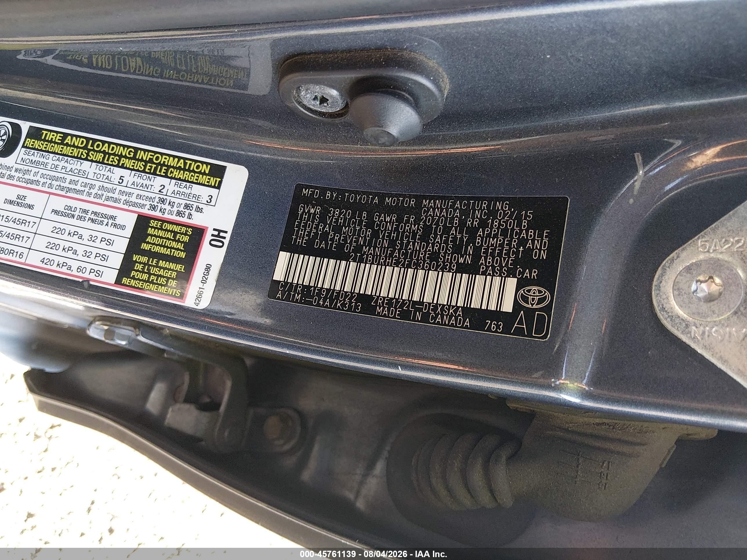 2015 Toyota Corolla S Plus Gray vin: 2T1BURHE2FC360239