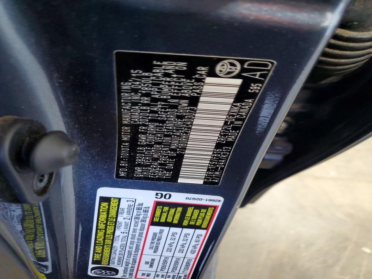 2015 Toyota Corolla Le Charcoal vin: 2T1BURHE2FC403073