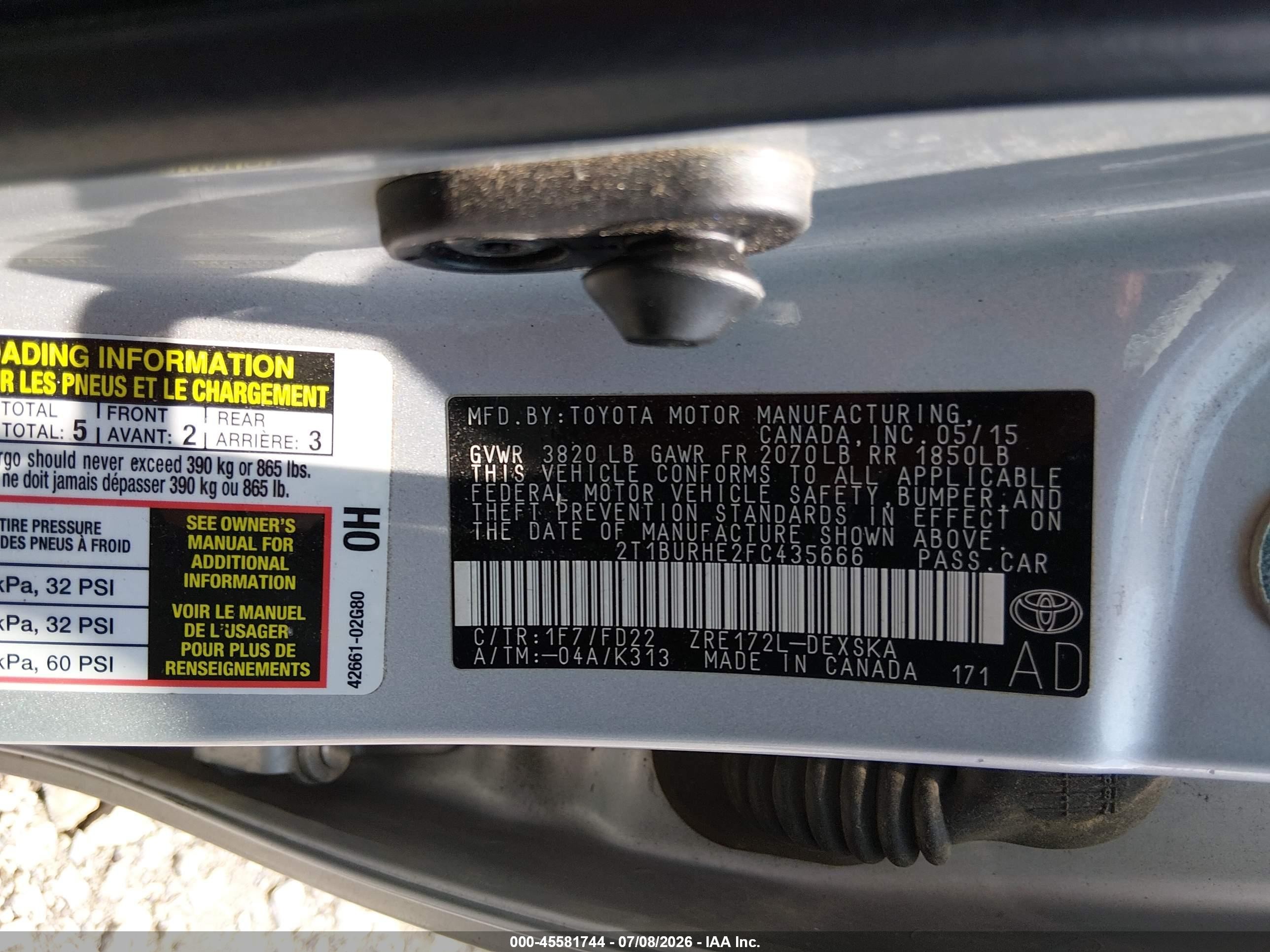 2015 Toyota Corolla S Plus Gray vin: 2T1BURHE2FC435666