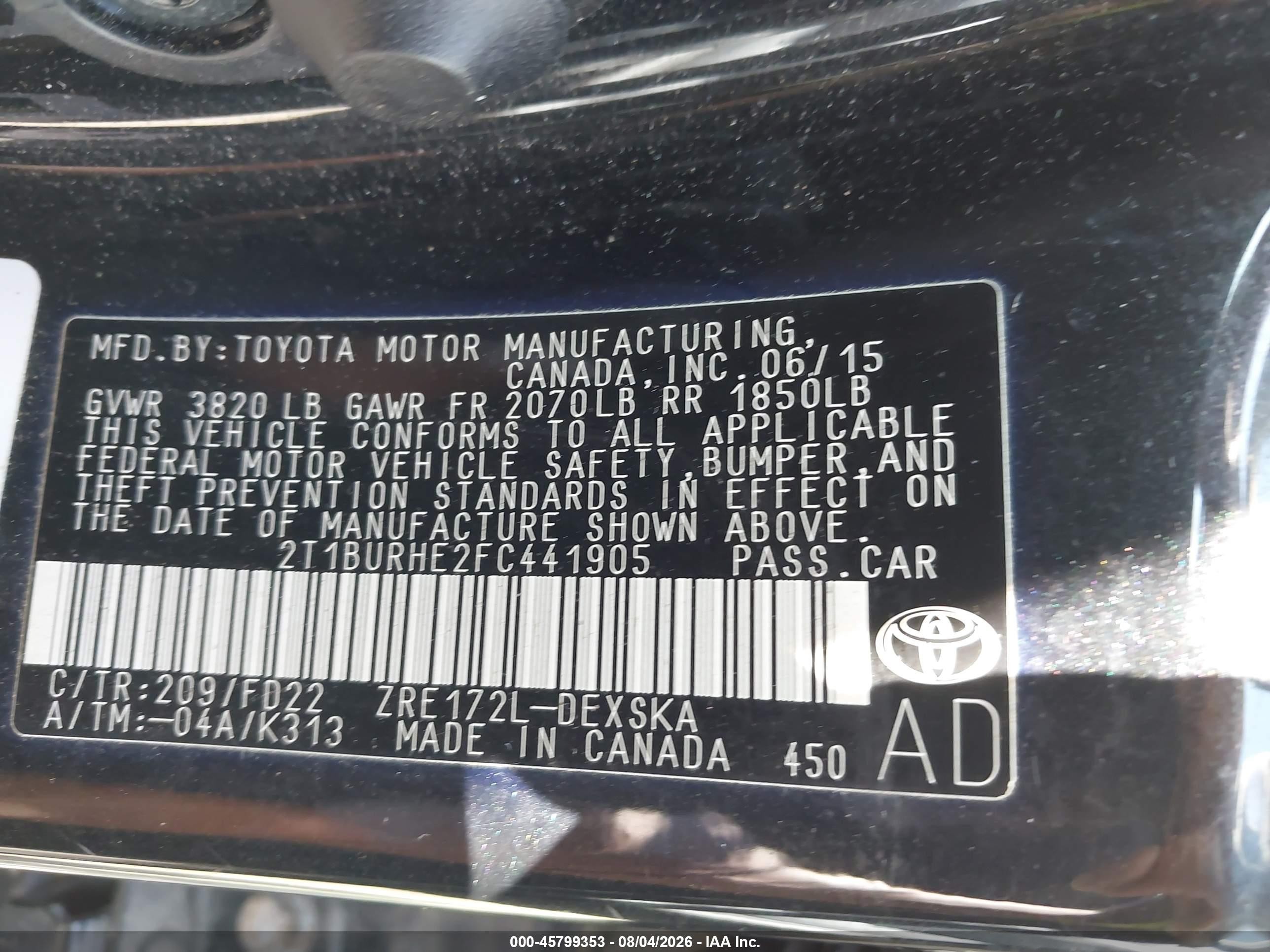 2015 Toyota Corolla S Plus Black vin: 2T1BURHE2FC441905