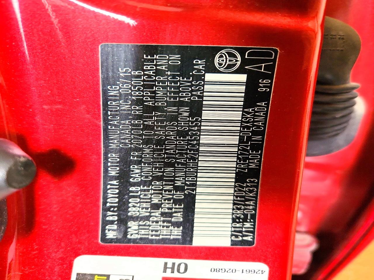 2015 Toyota Corolla S Plus Red vin: 2T1BURHE2FC453455