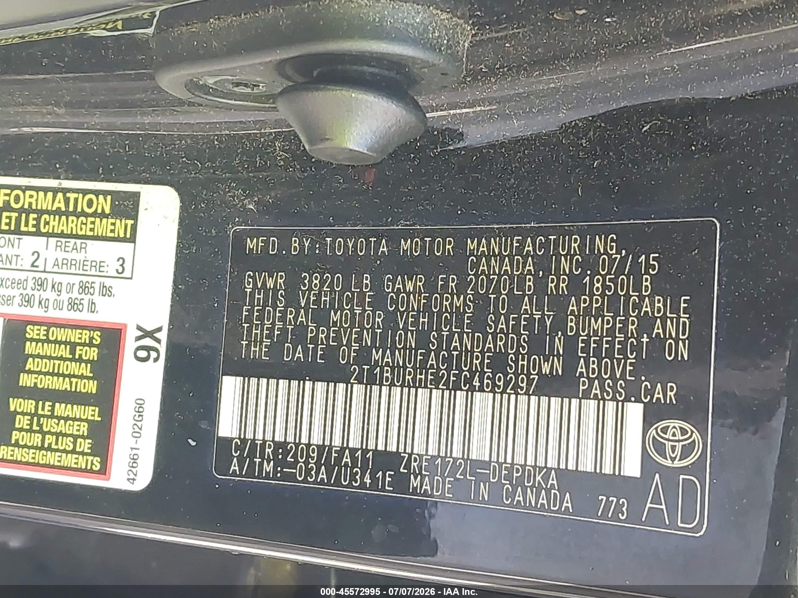 2015 Toyota Corolla L Black vin: 2T1BURHE2FC469297