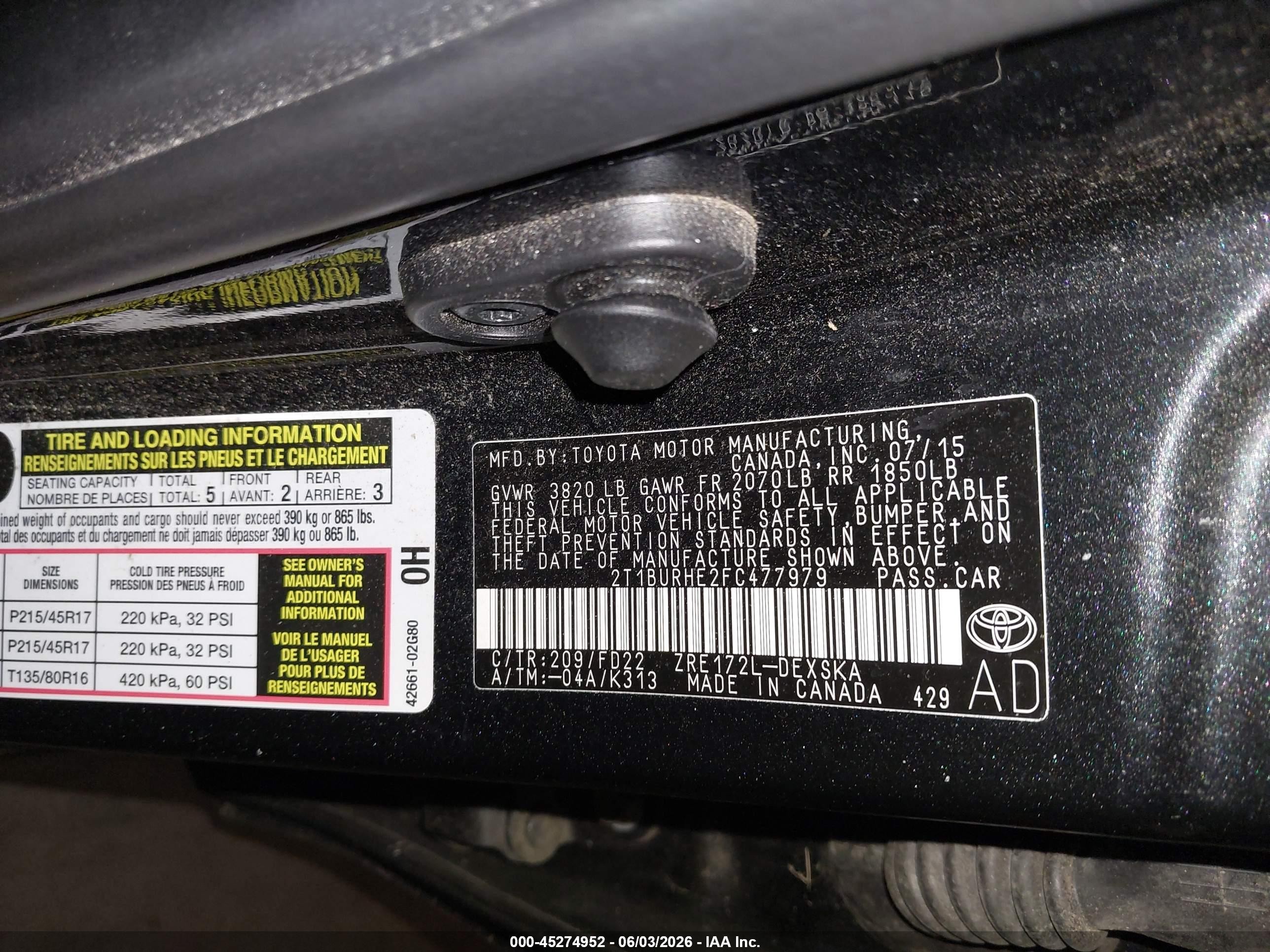 2015 Toyota Corolla S Plus Black vin: 2T1BURHE2FC477979