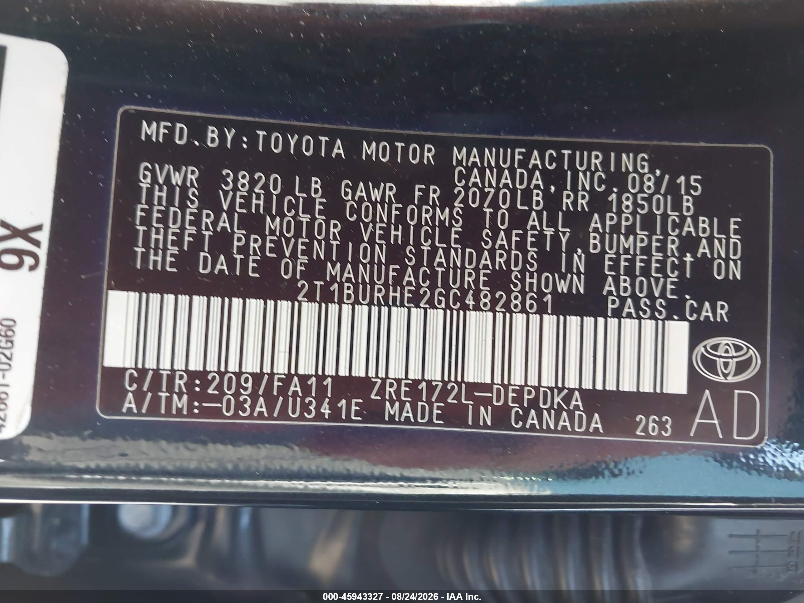 2016 Toyota Corolla L Black vin: 2T1BURHE2GC482861