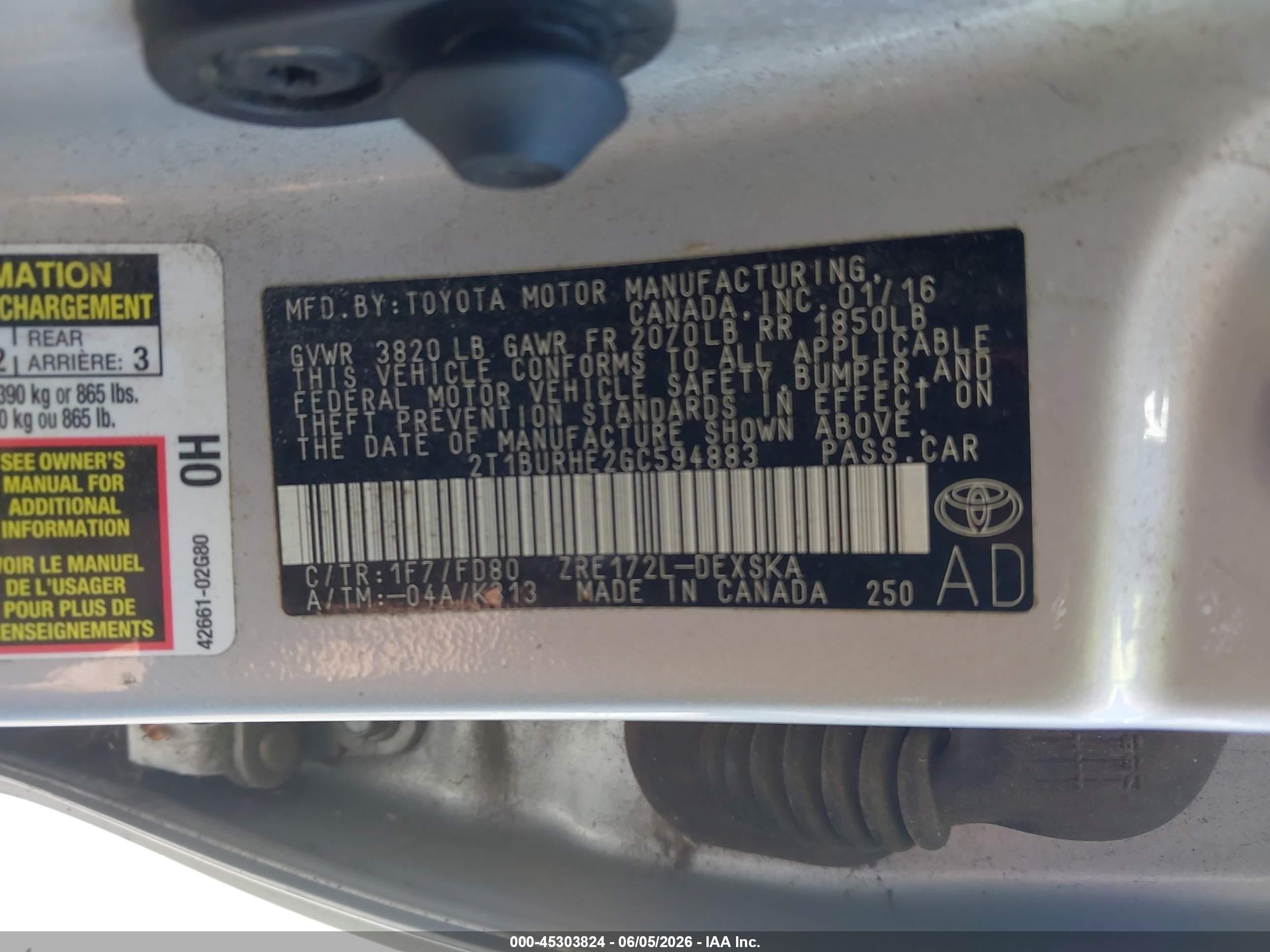 2016 Toyota Corolla S Plus Gray vin: 2T1BURHE2GC594883
