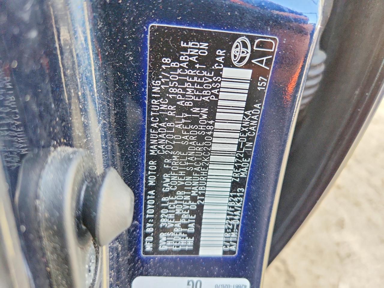 2019 Toyota Corolla Le Blue vin: 2T1BURHE2KC200484