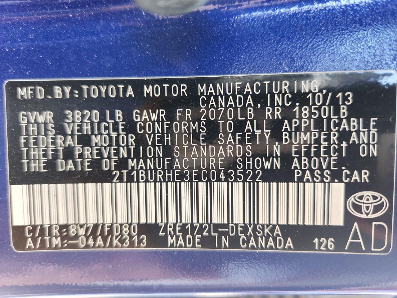 2014 Toyota Corolla S Plus Blue vin: 2T1BURHE3EC043522