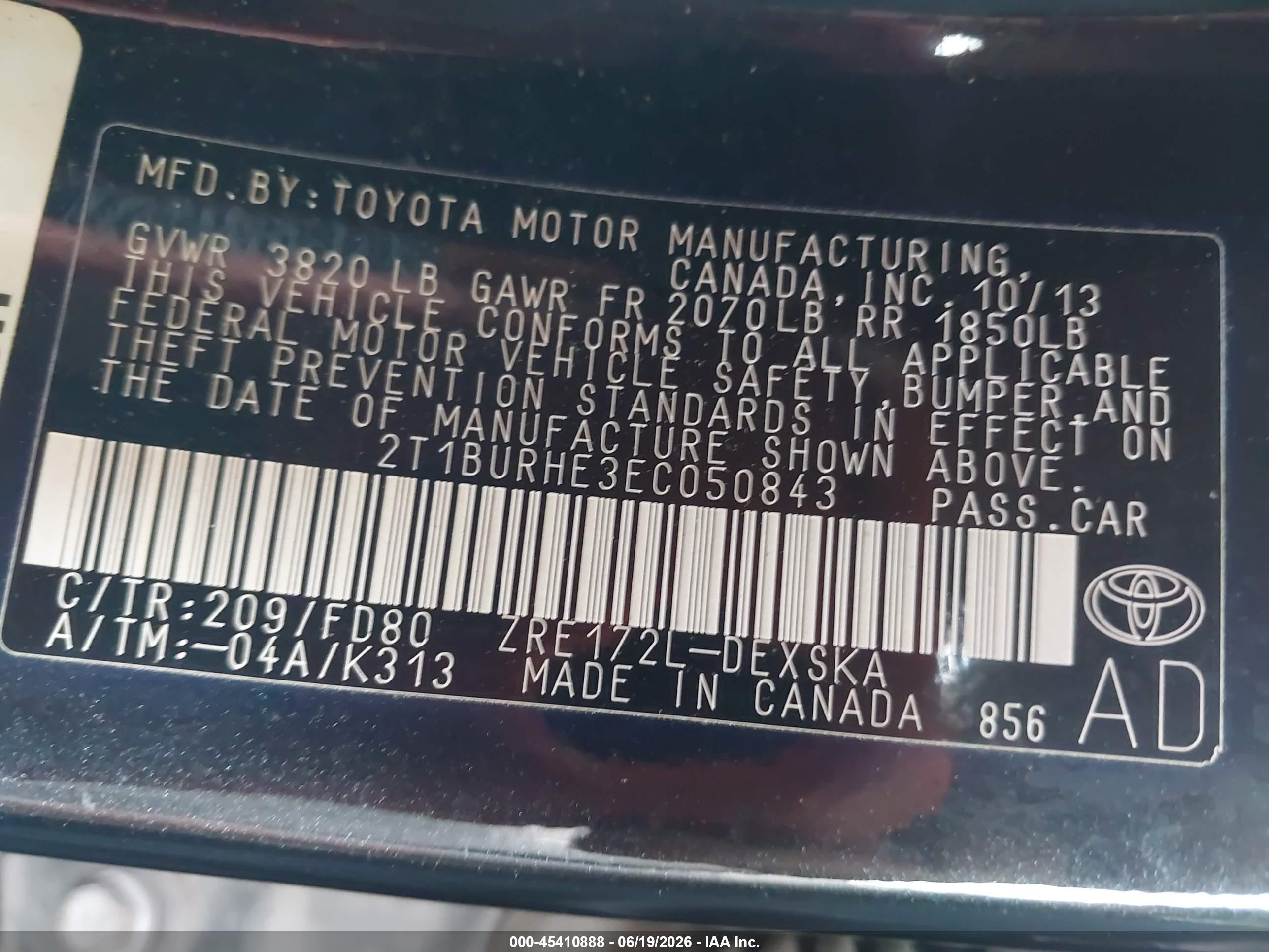 2014 Toyota Corolla S Plus Black vin: 2T1BURHE3EC050843