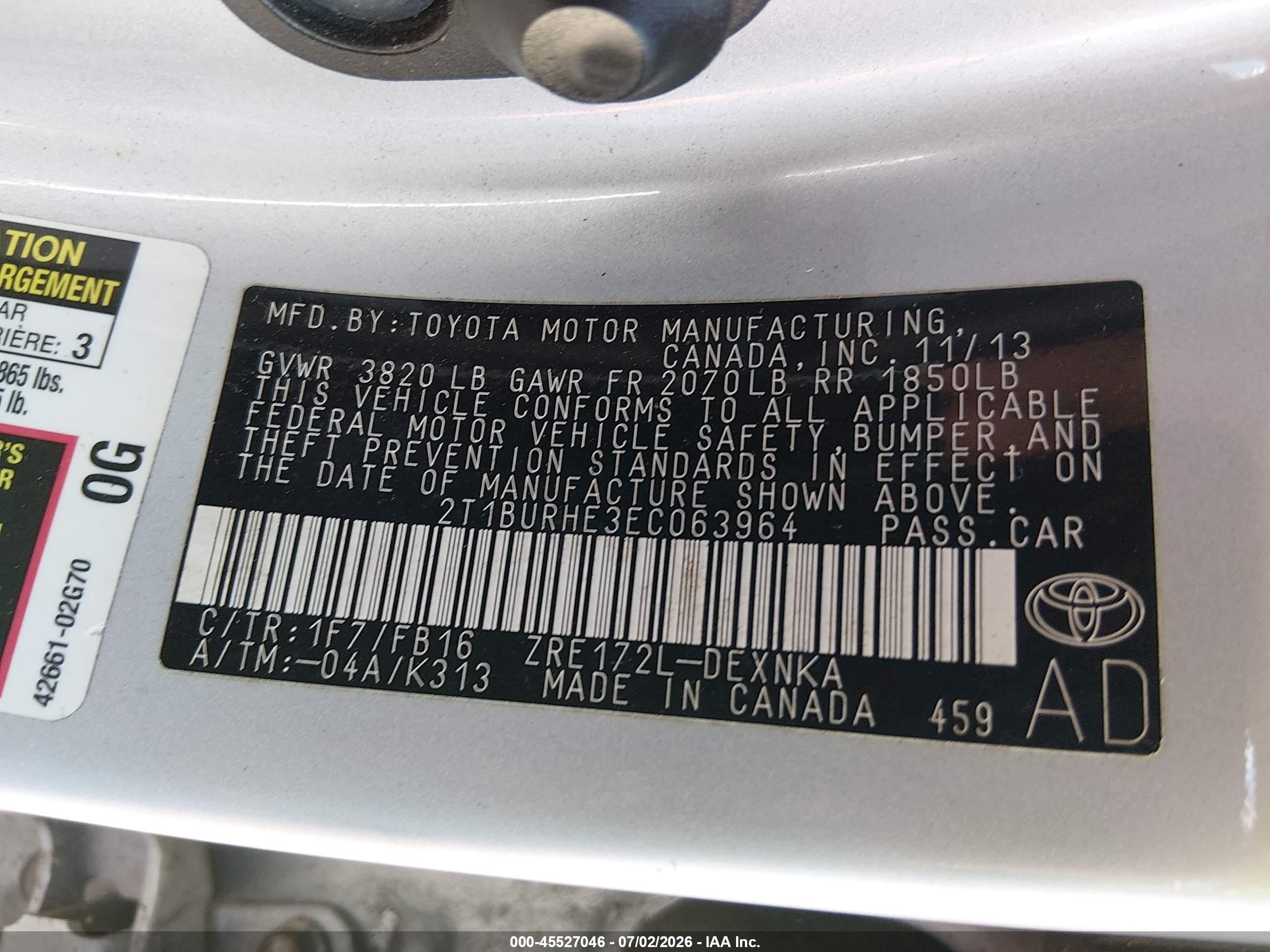 2014 Toyota Corolla Le Gray vin: 2T1BURHE3EC063964