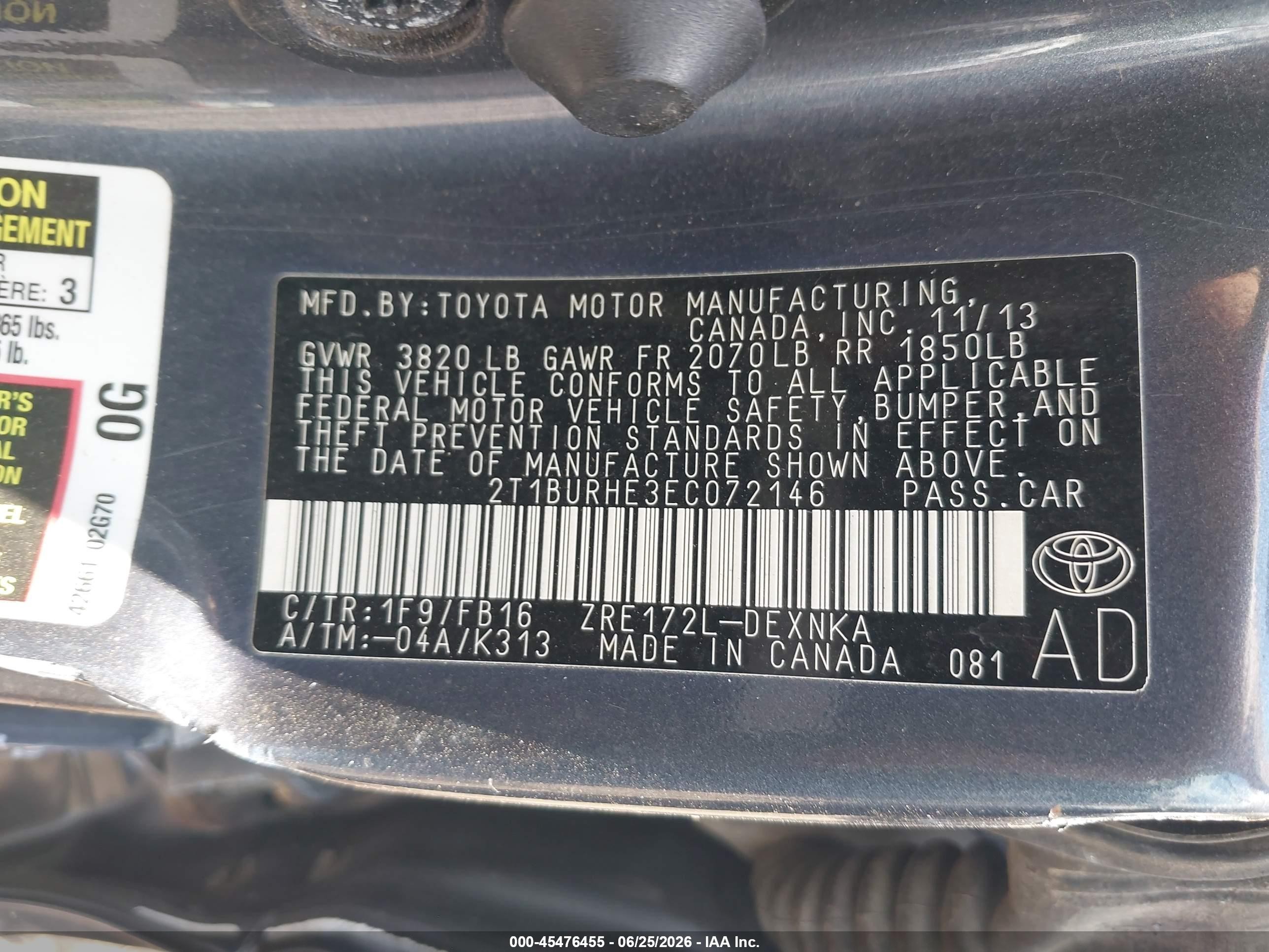 2014 Toyota Corolla Le Blue vin: 2T1BURHE3EC072146