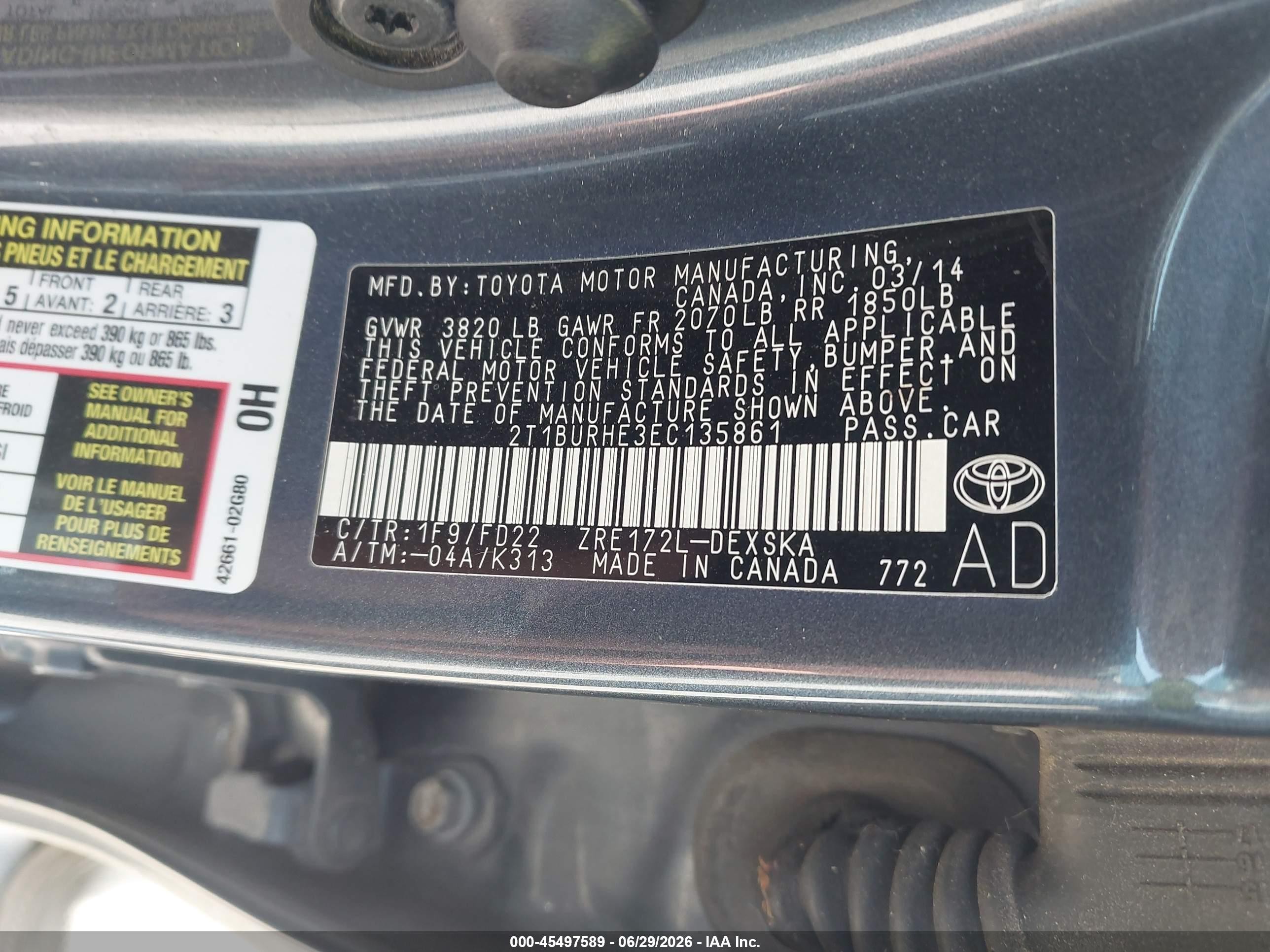2014 Toyota Corolla S Plus Gray vin: 2T1BURHE3EC135861