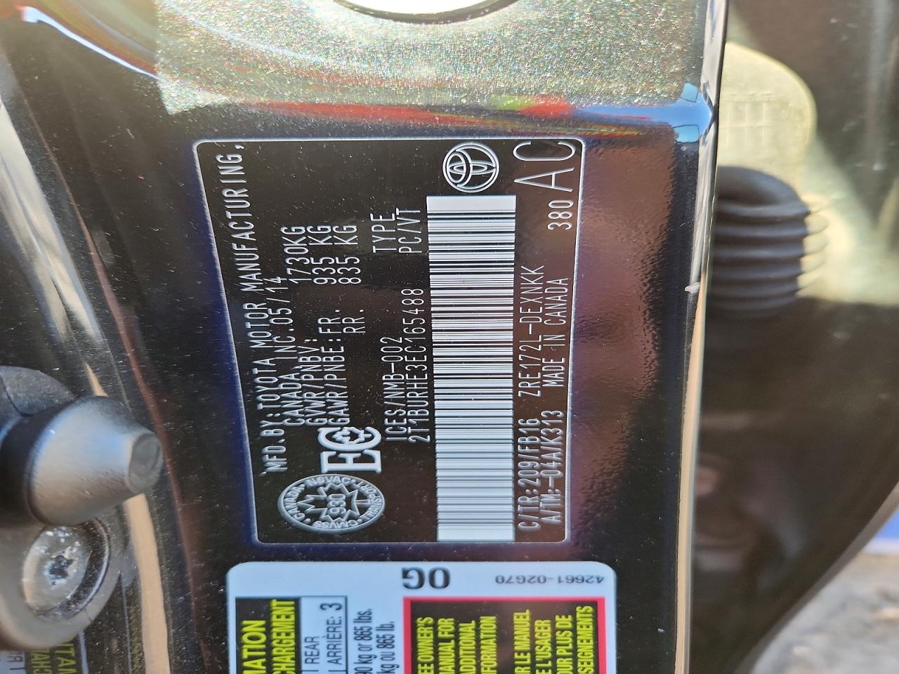 2014 Toyota Corolla L Black vin: 2T1BURHE3EC165488