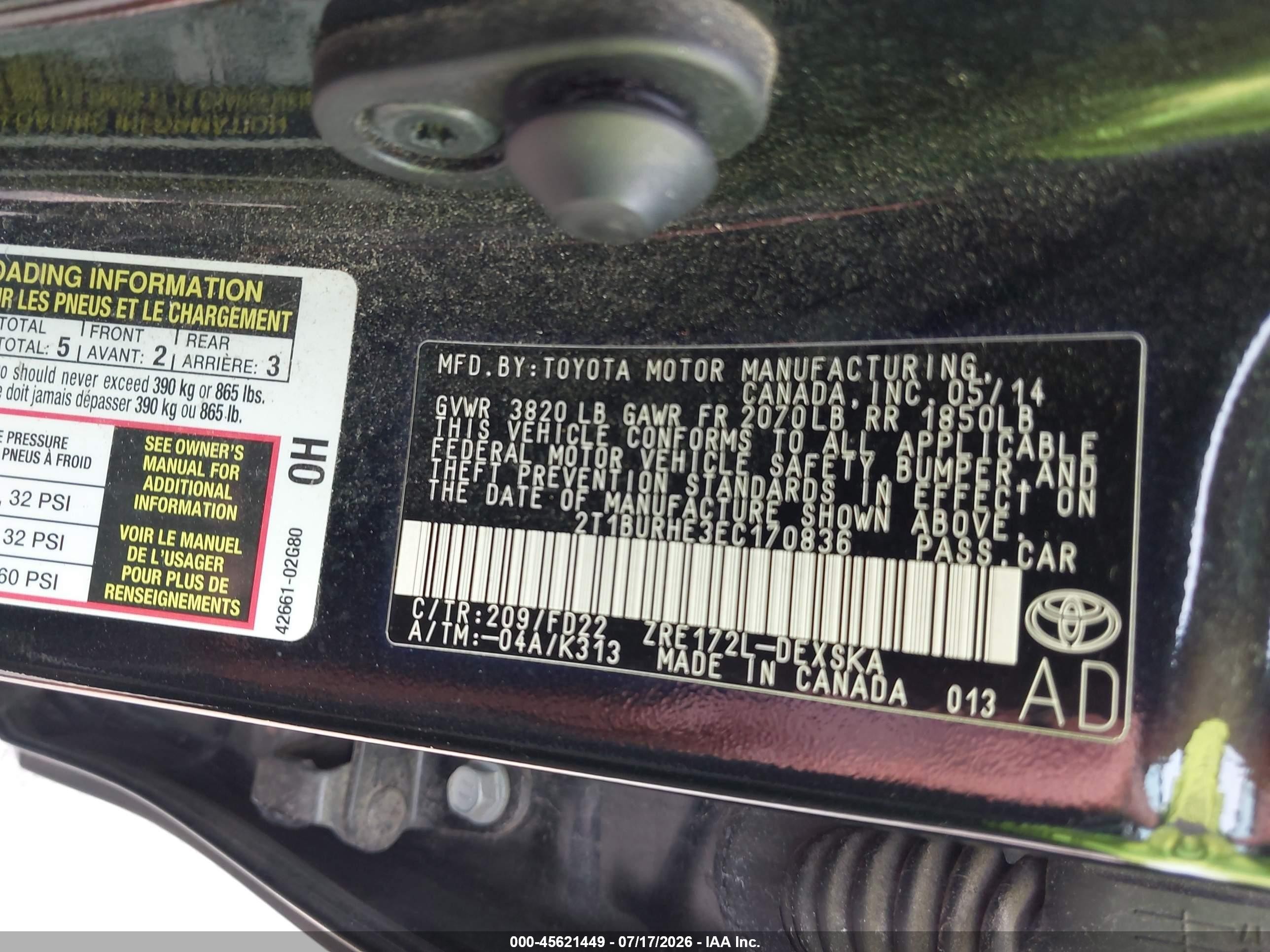 2014 Toyota Corolla S Plus Черный vin: 2T1BURHE3EC170836
