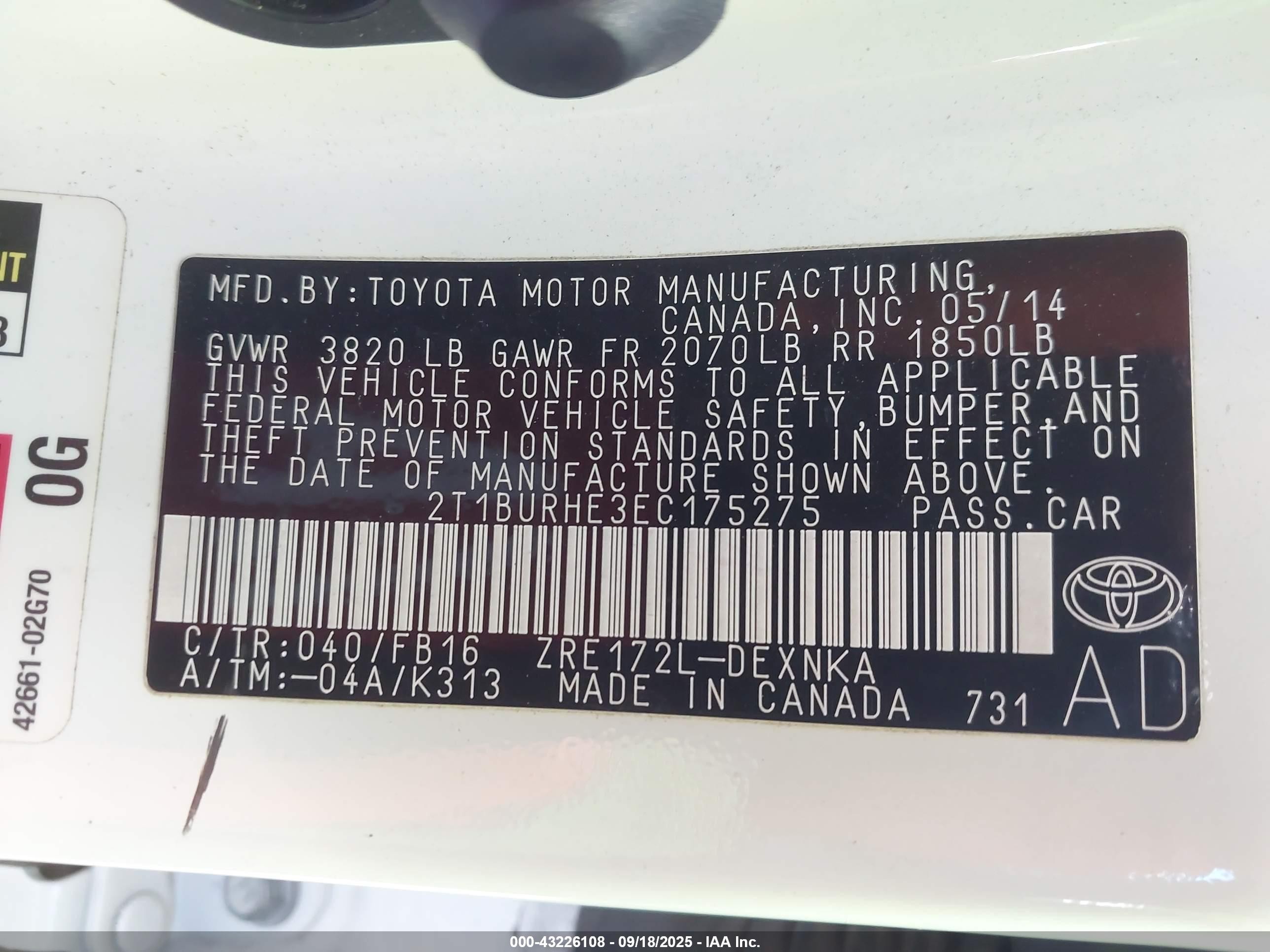 2014 Toyota Corolla Le Plus White vin: 2T1BURHE3EC175275