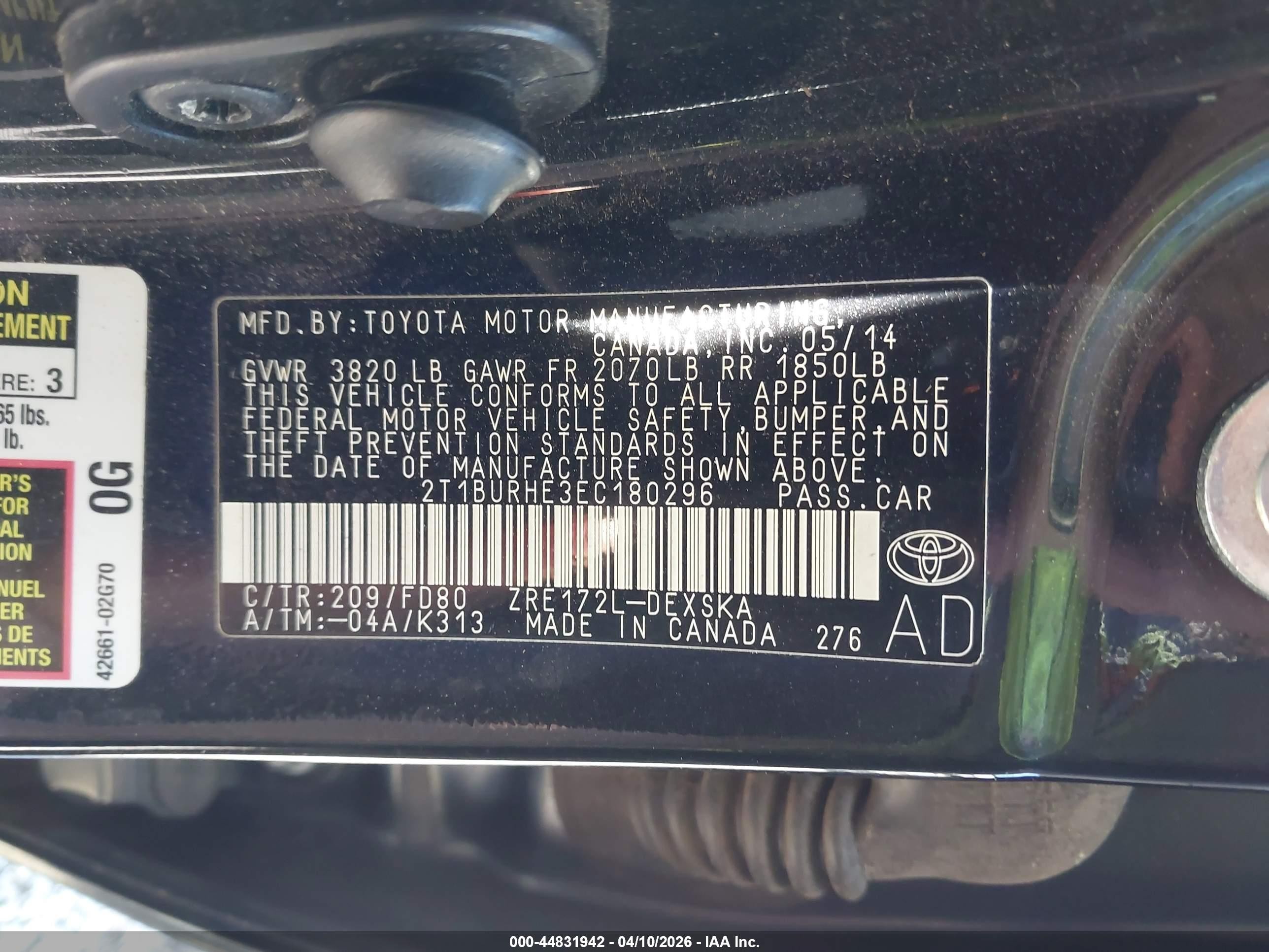 2014 Toyota Corolla S Black vin: 2T1BURHE3EC180296