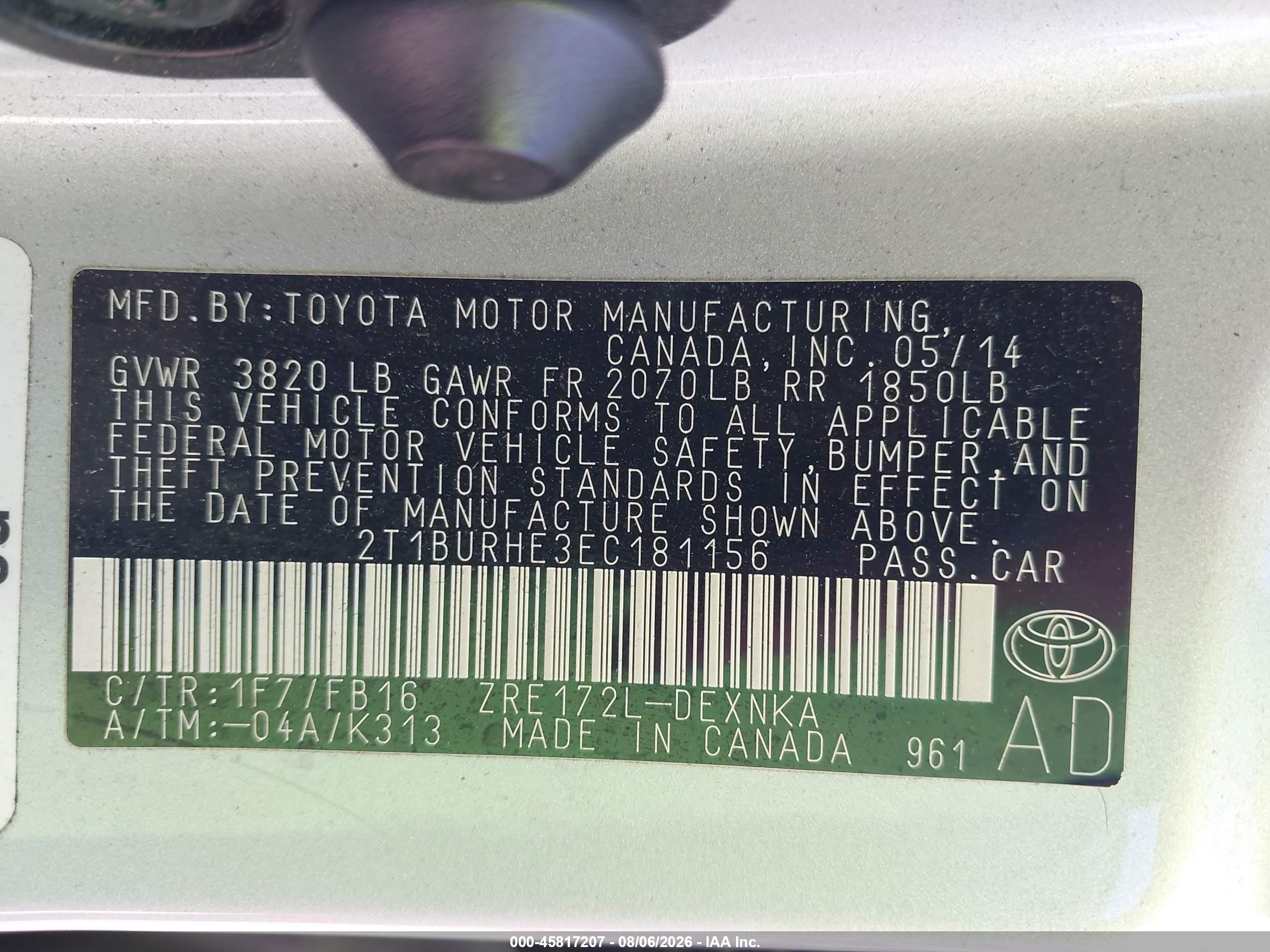 2014 Toyota Corolla Le Серебряный vin: 2T1BURHE3EC181156