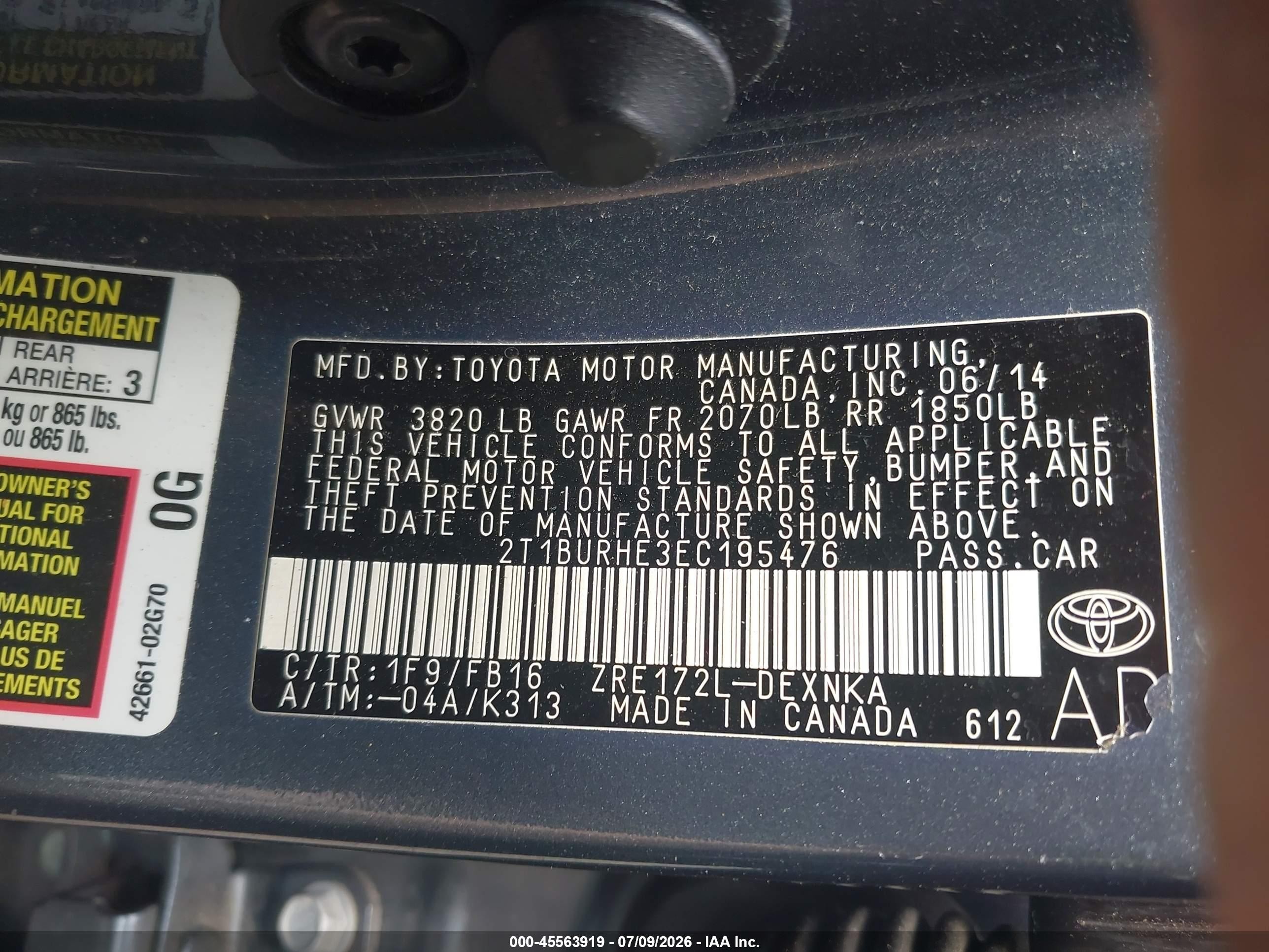 2014 Toyota Corolla Le Blue vin: 2T1BURHE3EC195476