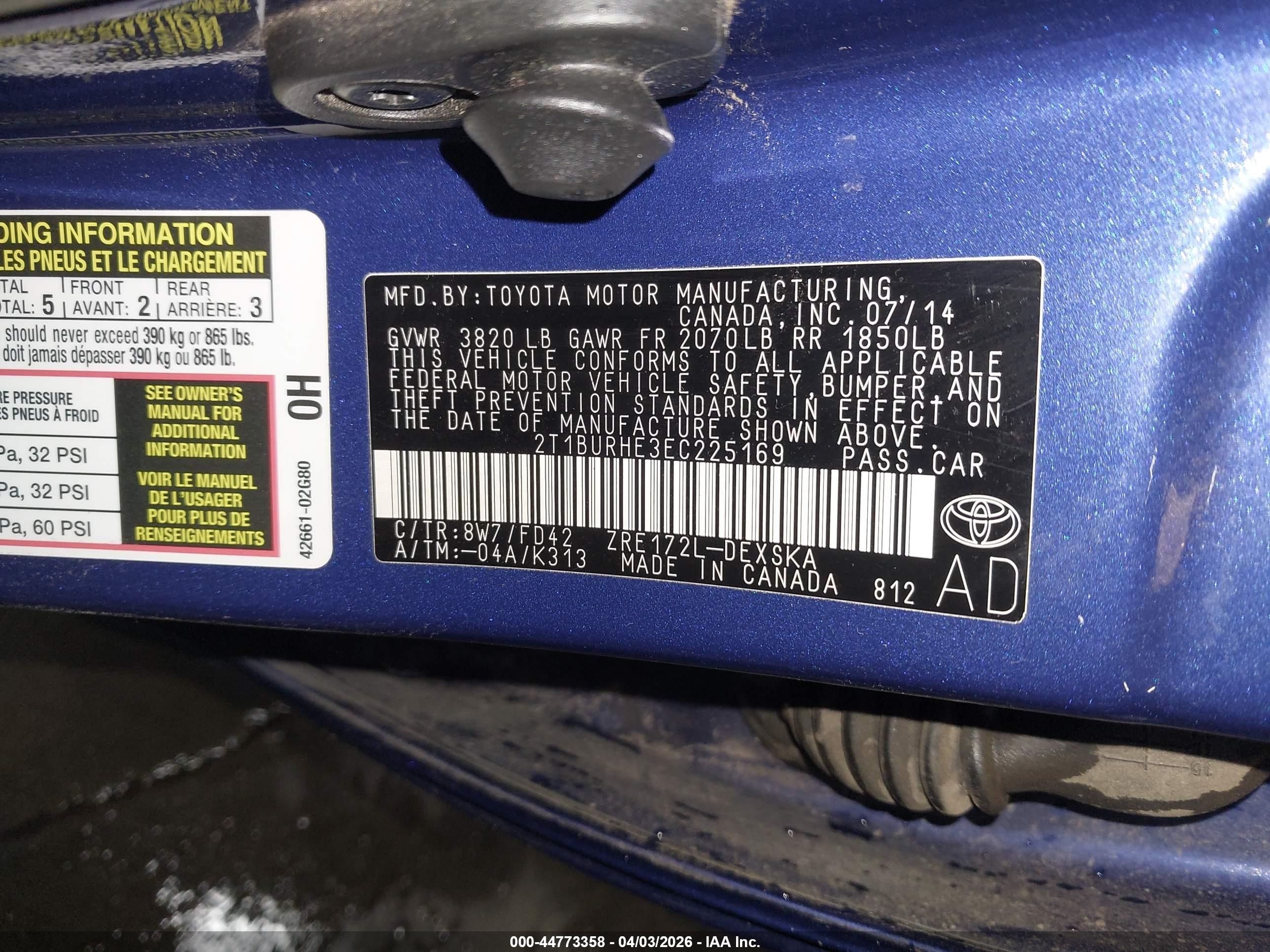 2014 Toyota Corolla S Plus Синий vin: 2T1BURHE3EC225169