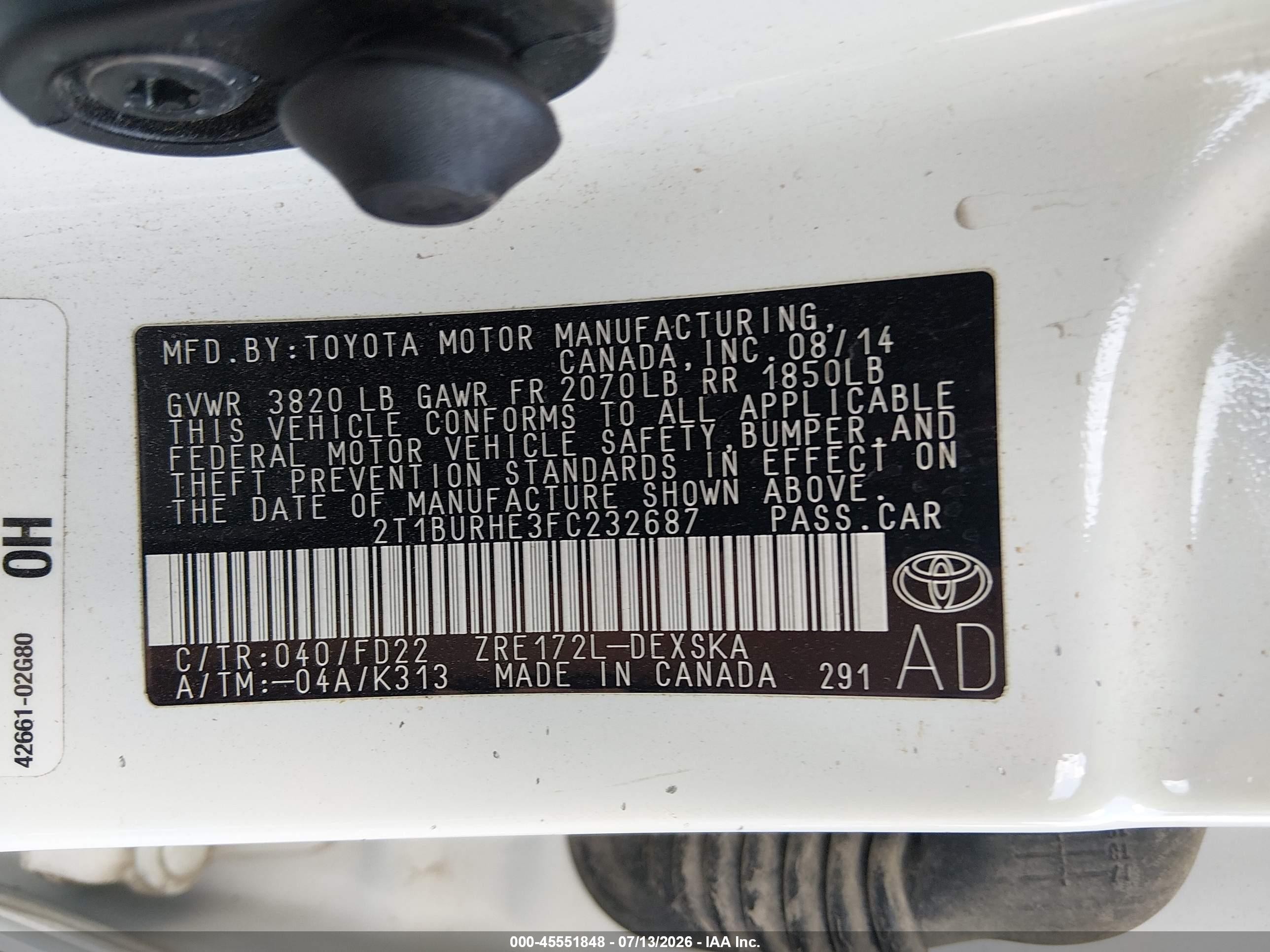 2015 Toyota Corolla S Plus White vin: 2T1BURHE3FC232687