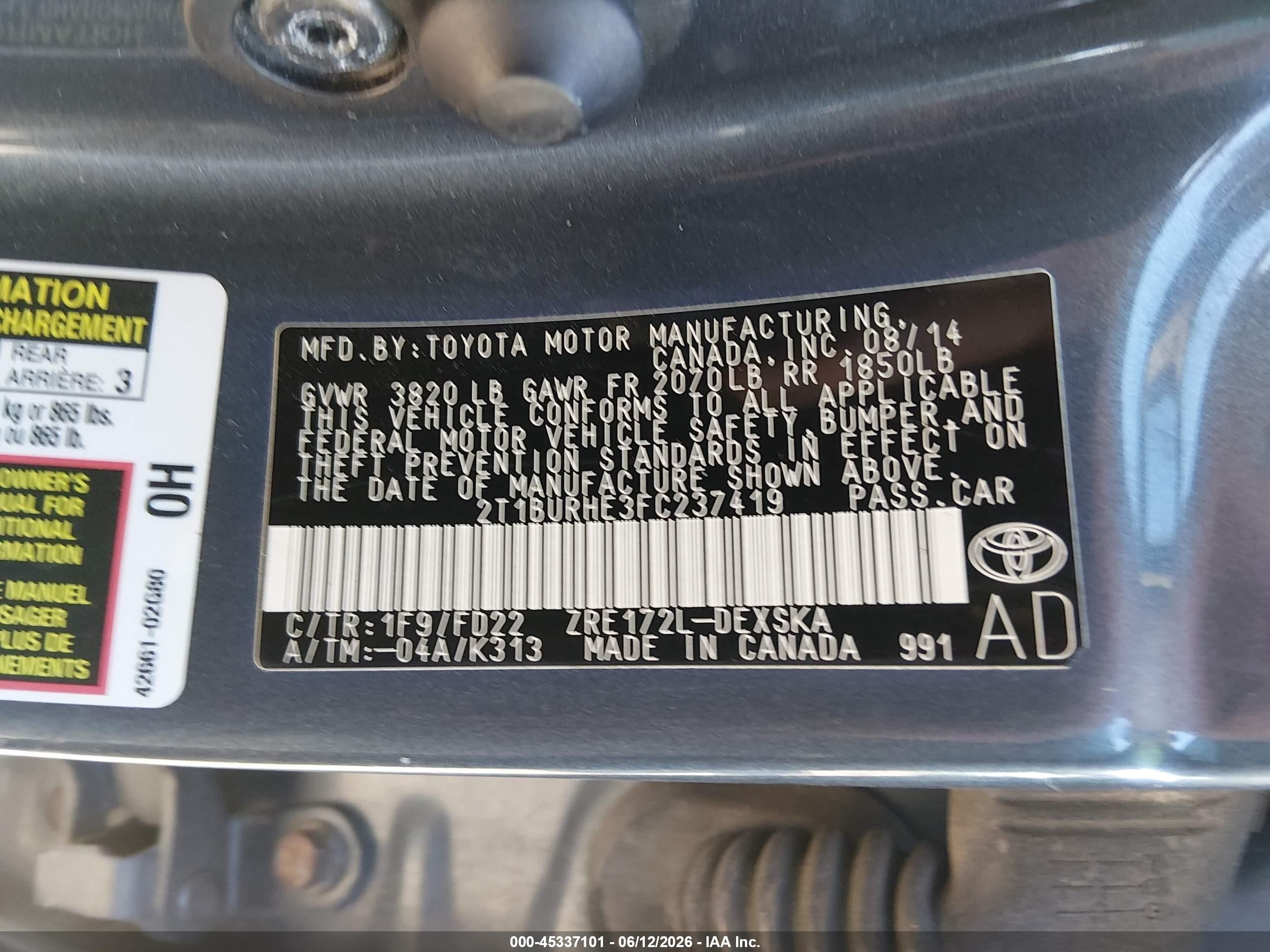 2015 Toyota Corolla S Plus Blue vin: 2T1BURHE3FC237419