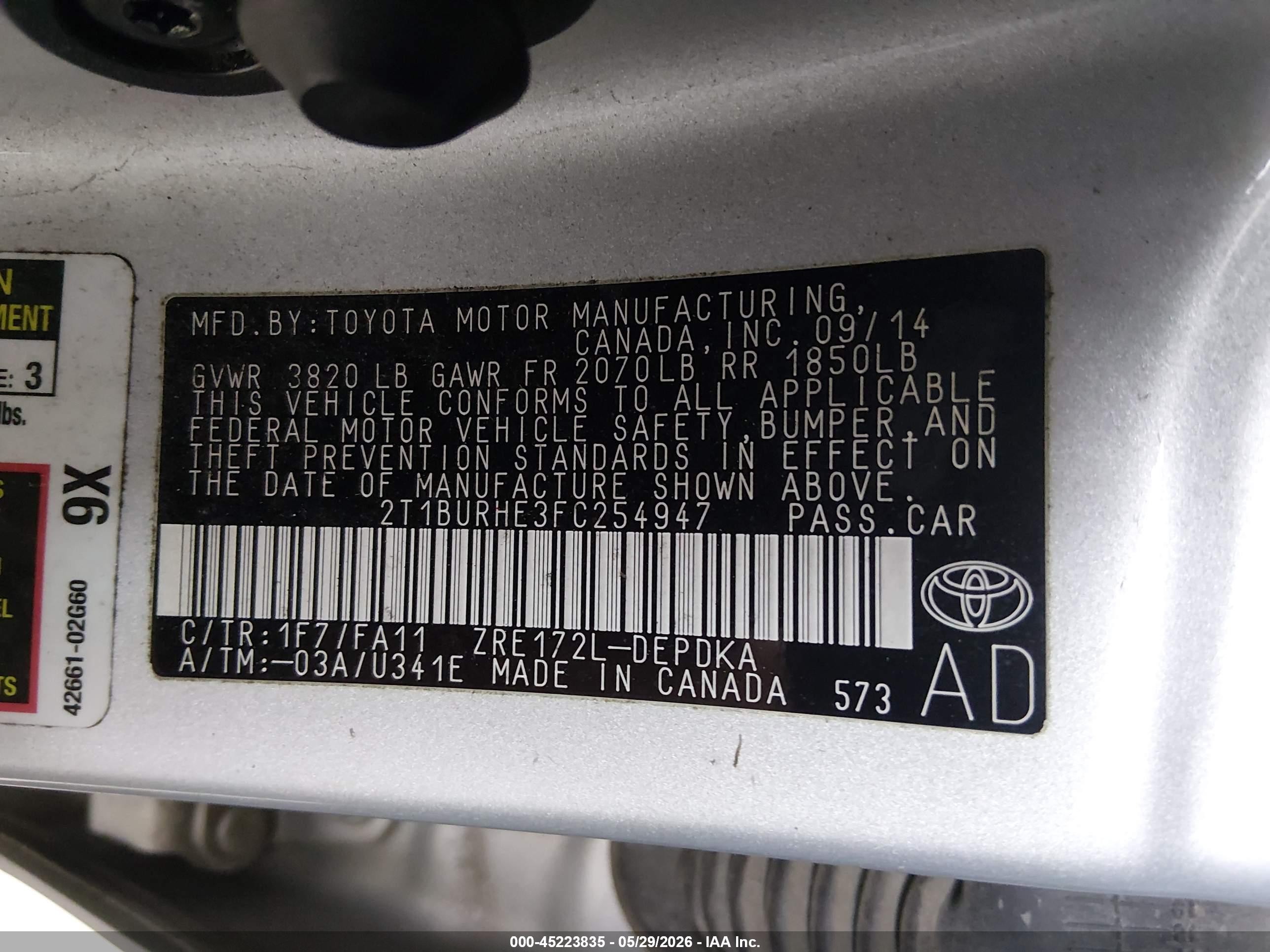 2015 Toyota Corolla L Серебряный vin: 2T1BURHE3FC254947