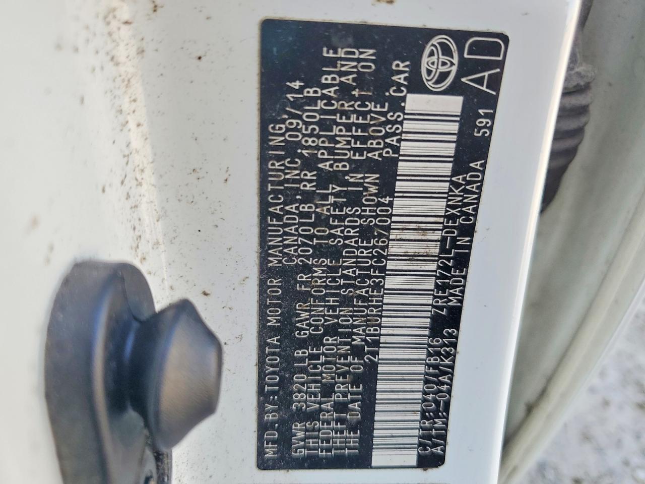 2015 Toyota Corolla Le Белый vin: 2T1BURHE3FC267004