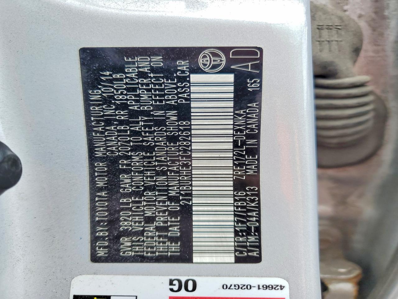 2015 Toyota Corolla Le Silver vin: 2T1BURHE3FC282618
