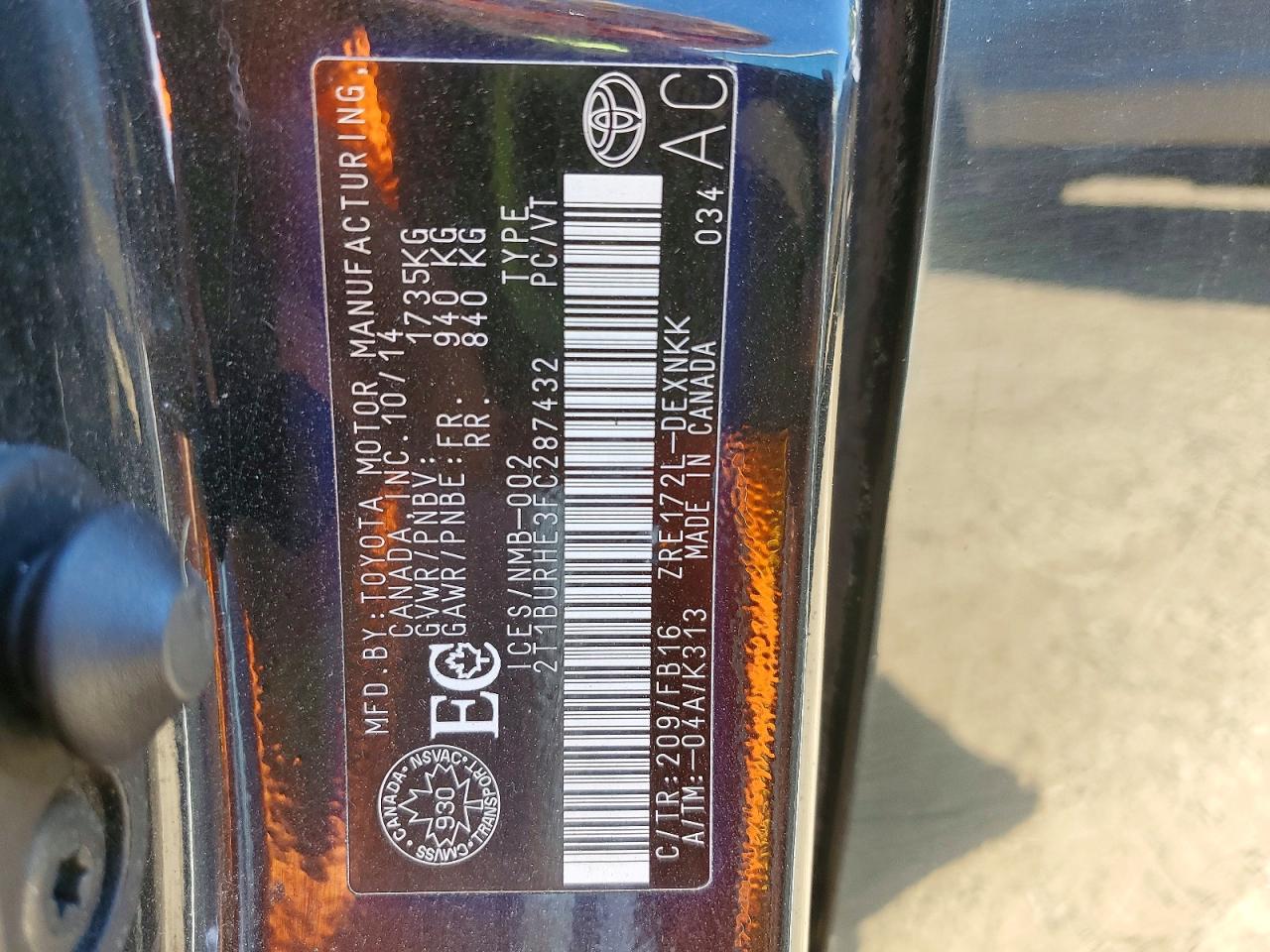 2015 Toyota Corolla L Black vin: 2T1BURHE3FC287432