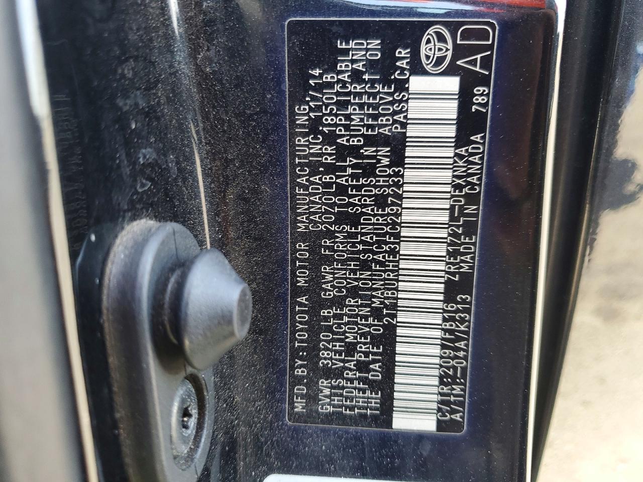 2015 Toyota Corolla Le Plus Charcoal vin: 2T1BURHE3FC297233