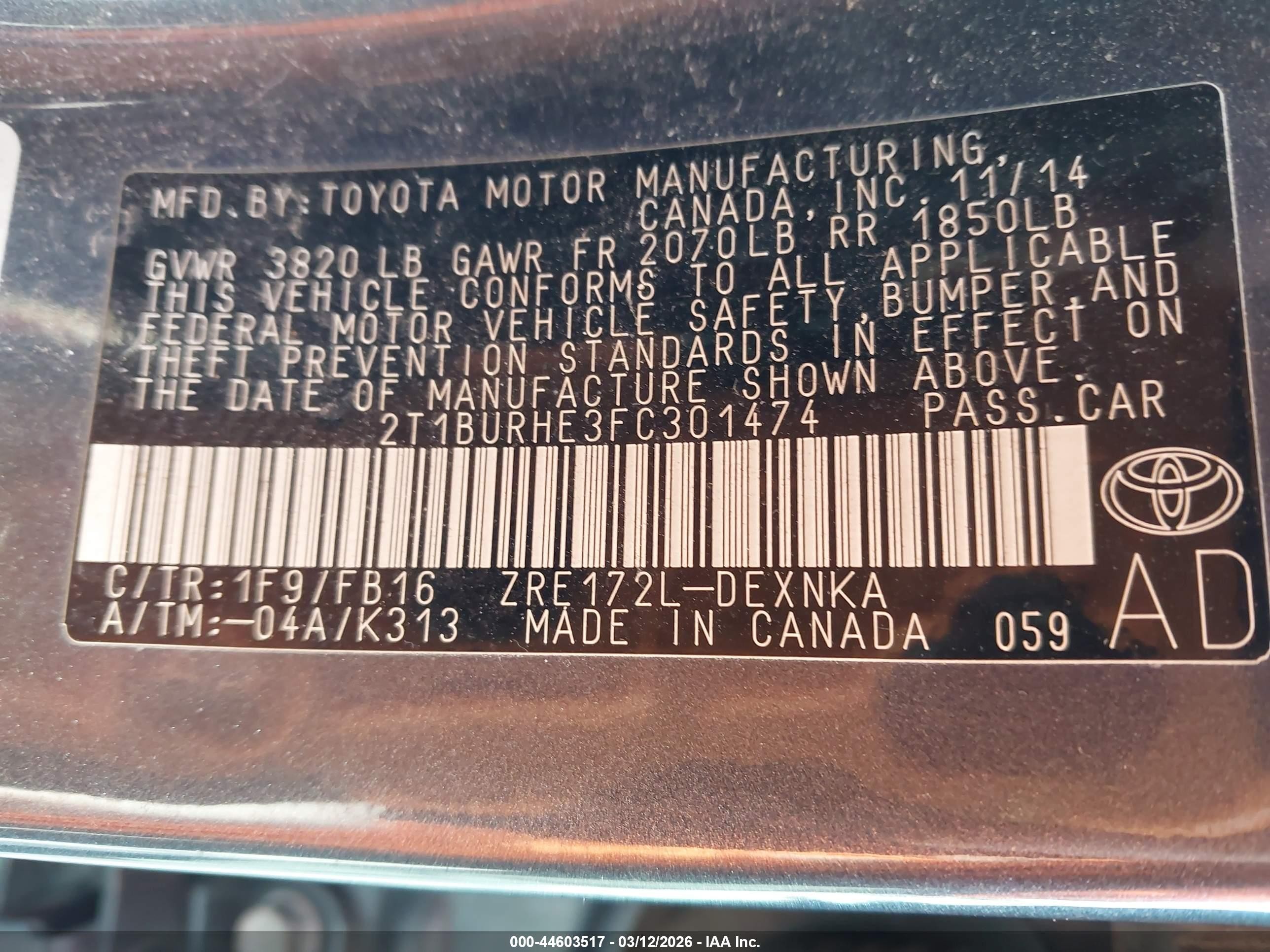 2015 Toyota Corolla Le Blue vin: 2T1BURHE3FC301474