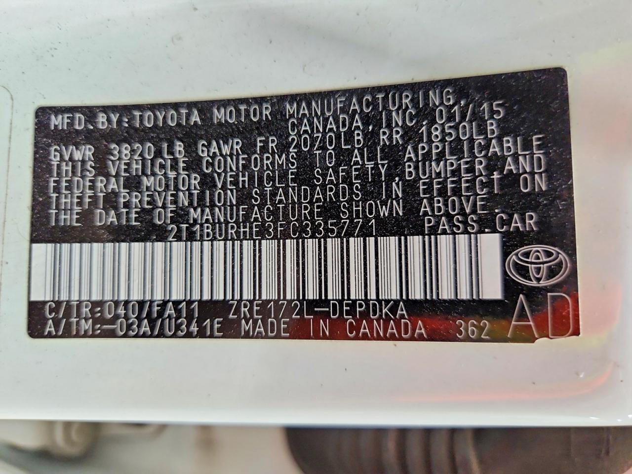 2015 Toyota Corolla L White vin: 2T1BURHE3FC335771
