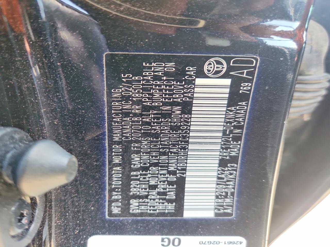 2015 Toyota Corolla Le Premium Black vin: 2T1BURHE3FC359228