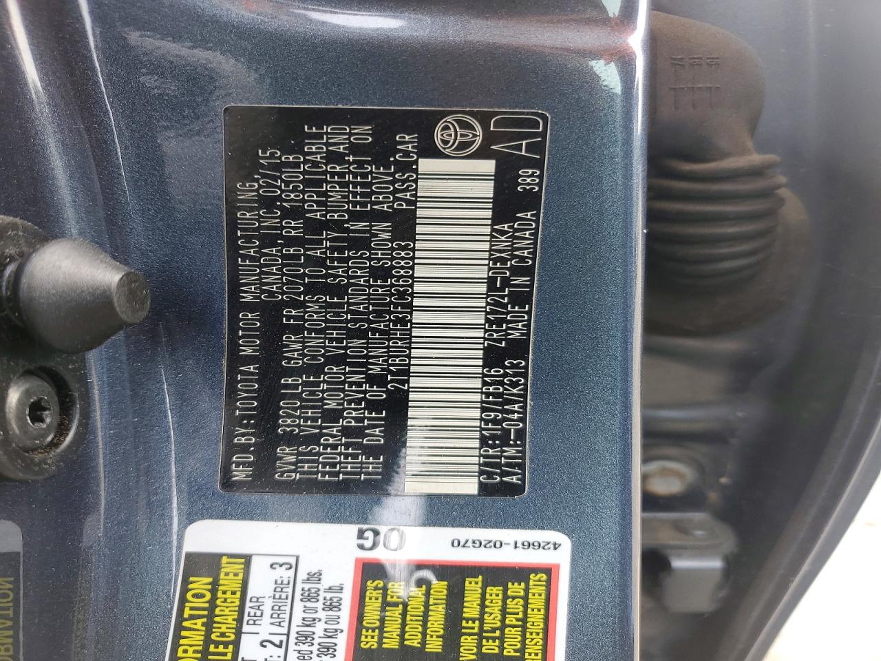 2015 Toyota Corolla Le Gray vin: 2T1BURHE3FC368883