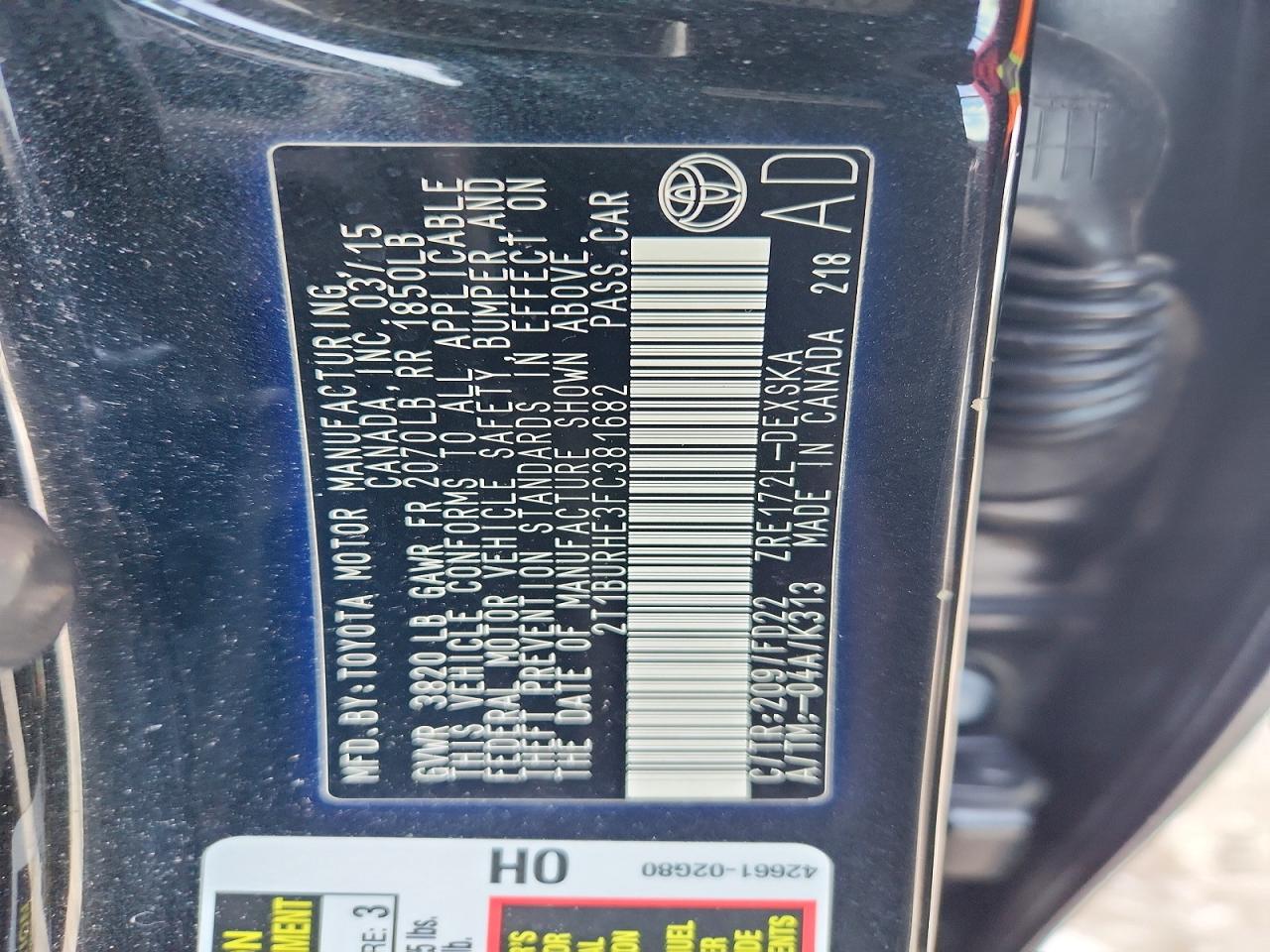 2015 Toyota Corolla S Plus Black vin: 2T1BURHE3FC381682