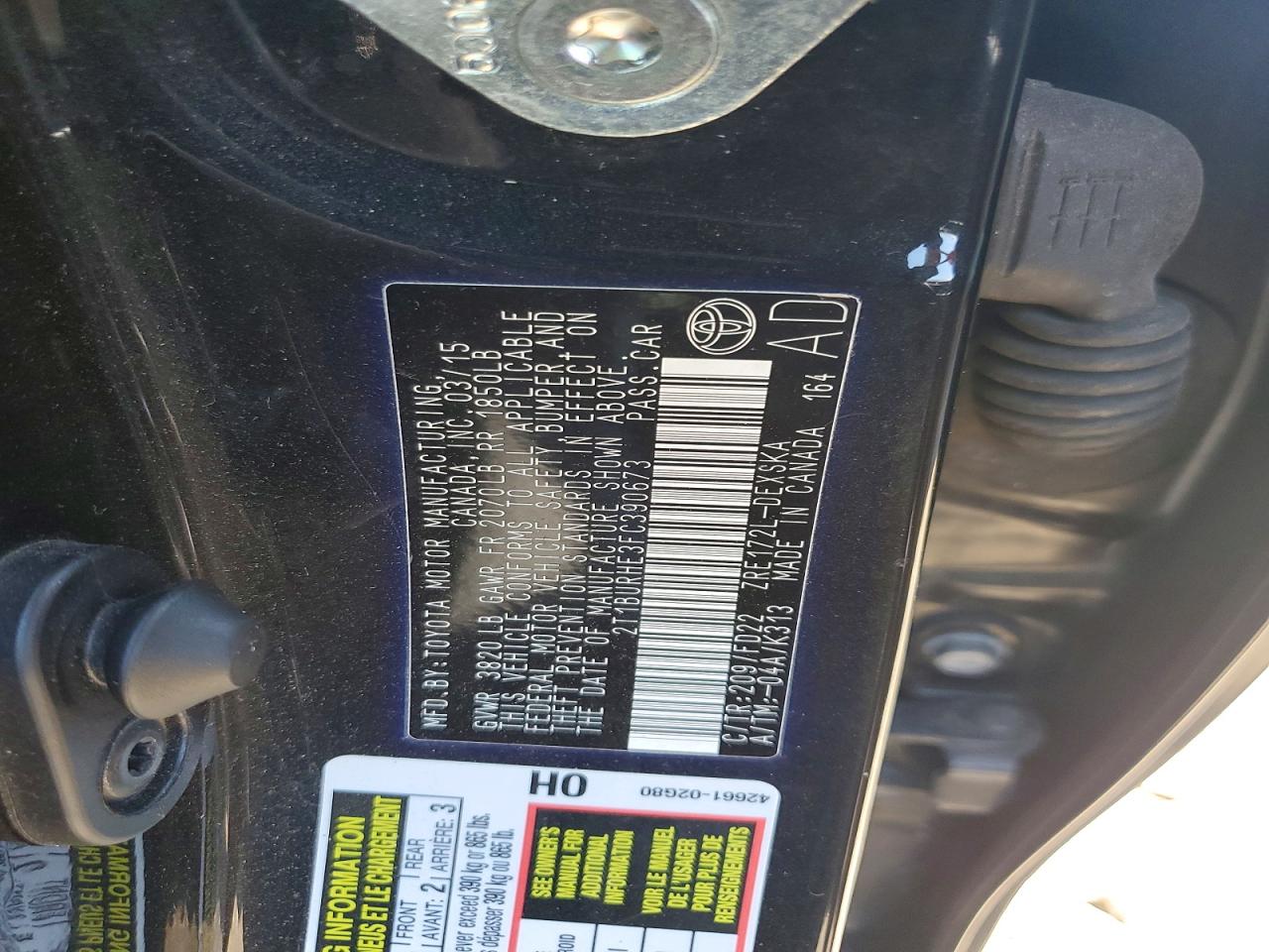 2015 Toyota Corolla S Plus Черный vin: 2T1BURHE3FC390673