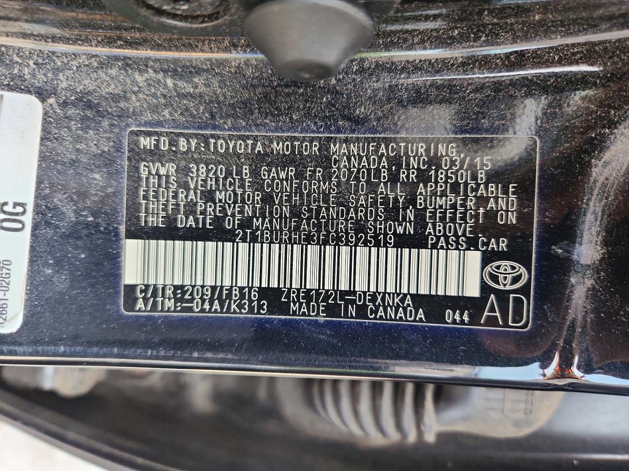 2015 Toyota Corolla Le Black vin: 2T1BURHE3FC392519