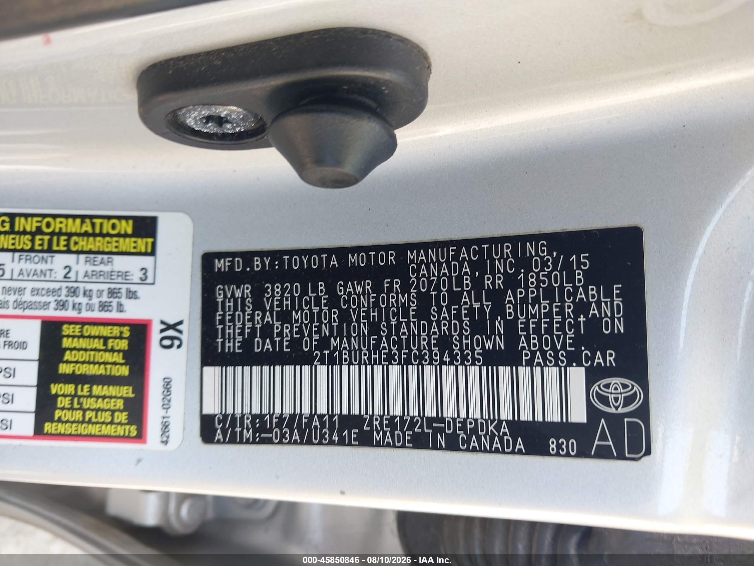 2015 Toyota Corolla L Серебряный vin: 2T1BURHE3FC394335