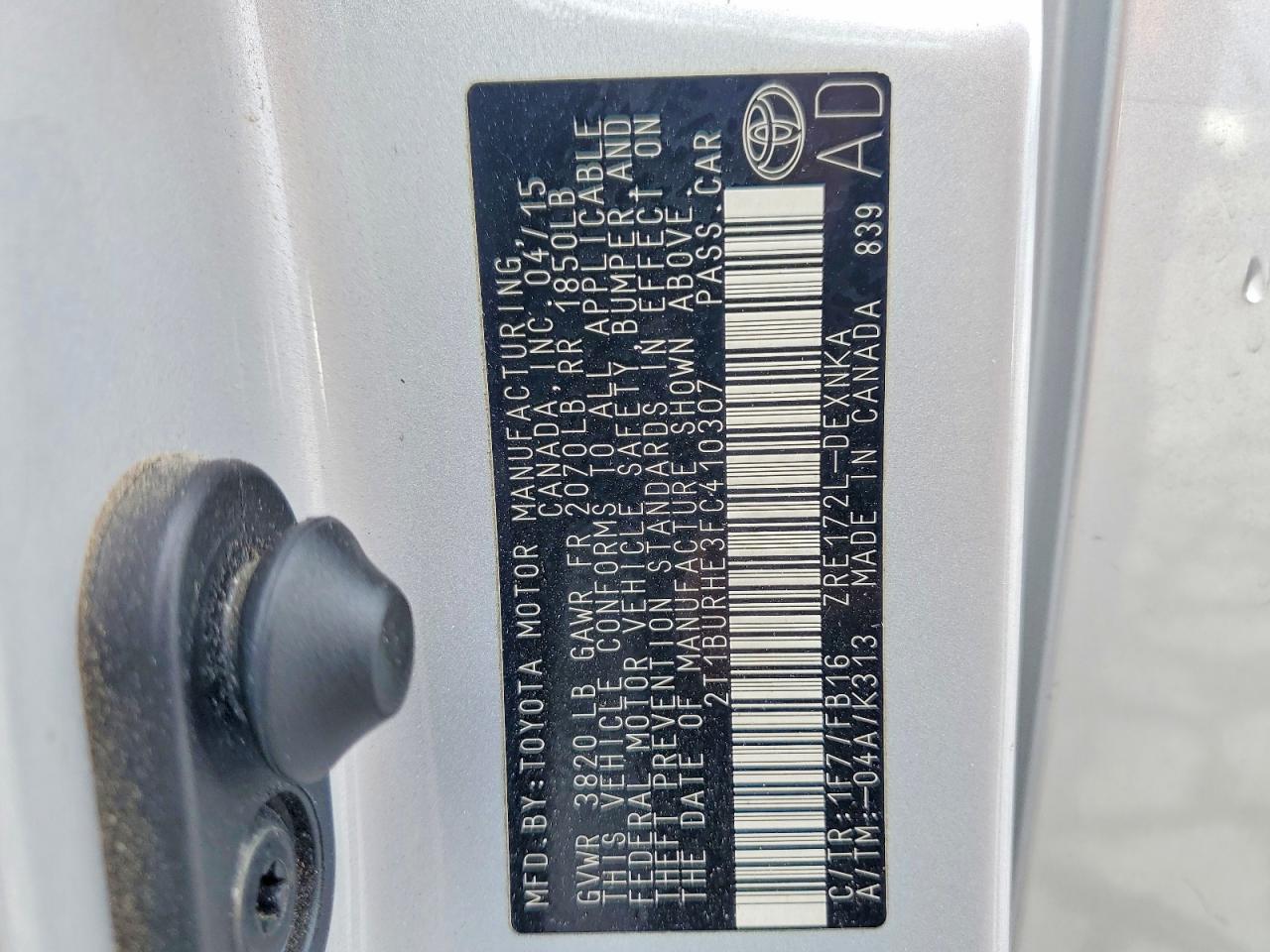 2015 Toyota Corolla Le Silver vin: 2T1BURHE3FC410307
