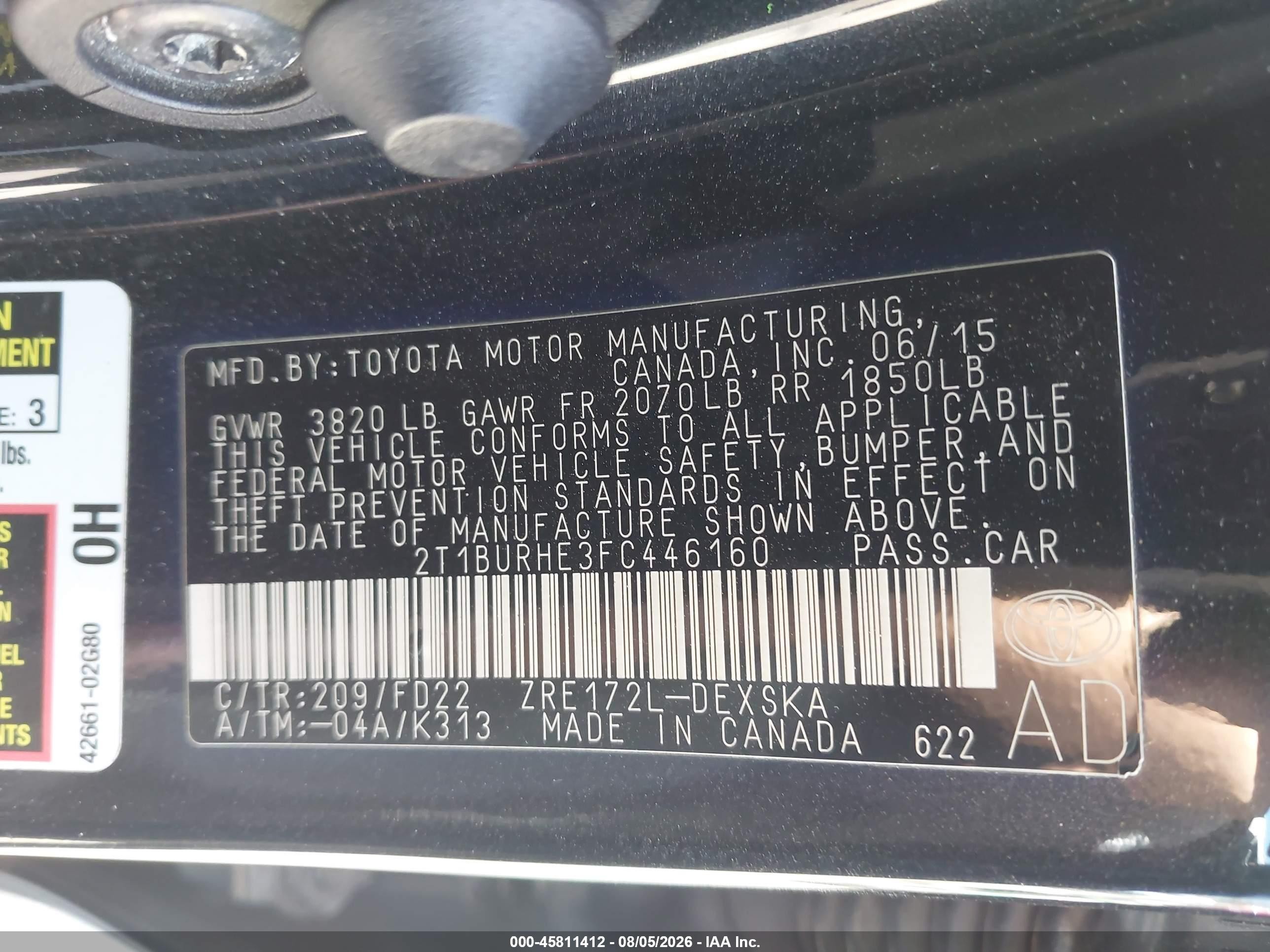 2015 Toyota Corolla S Plus Black vin: 2T1BURHE3FC446160