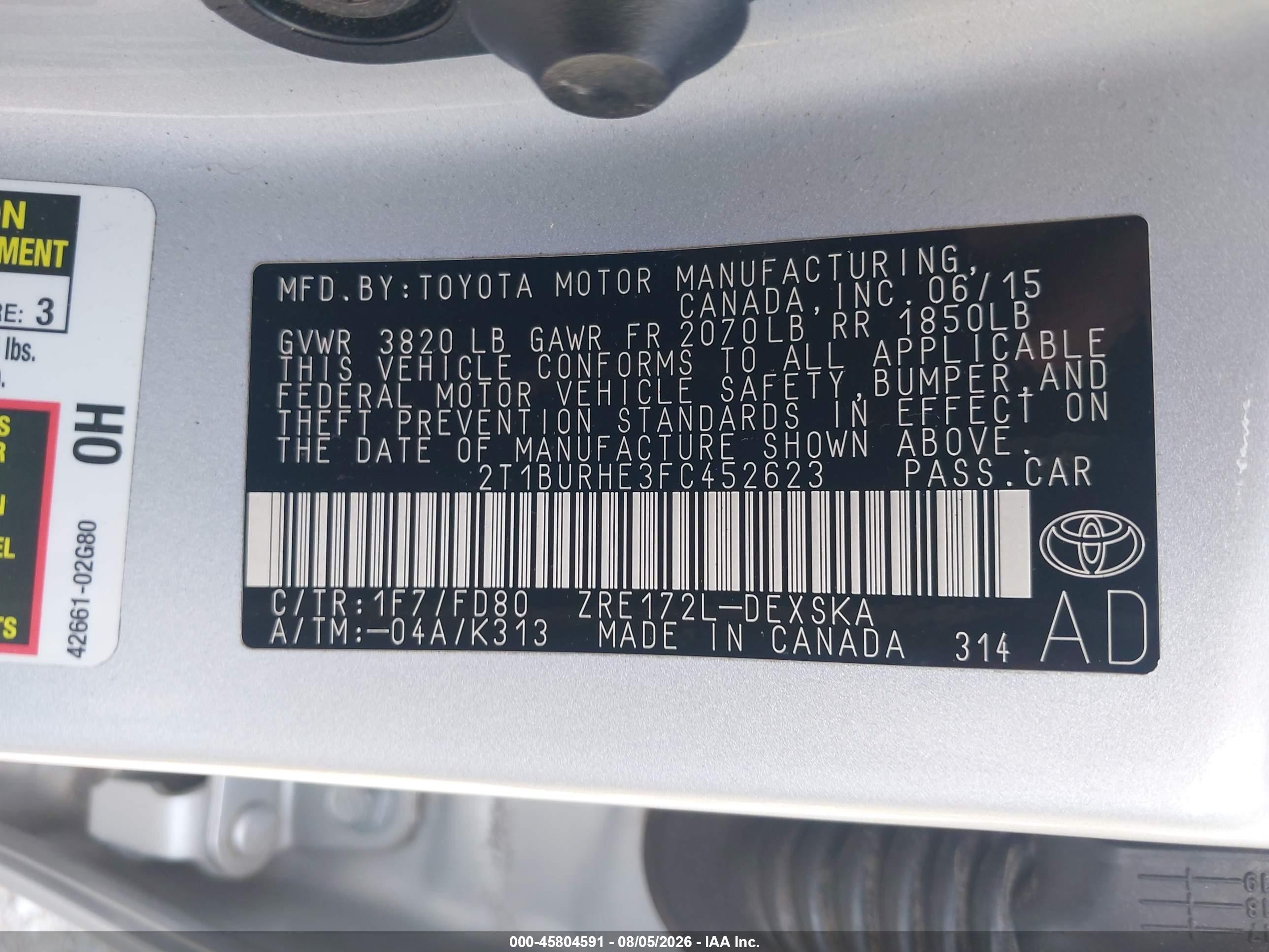 2015 Toyota Corolla S Plus Silver vin: 2T1BURHE3FC452623