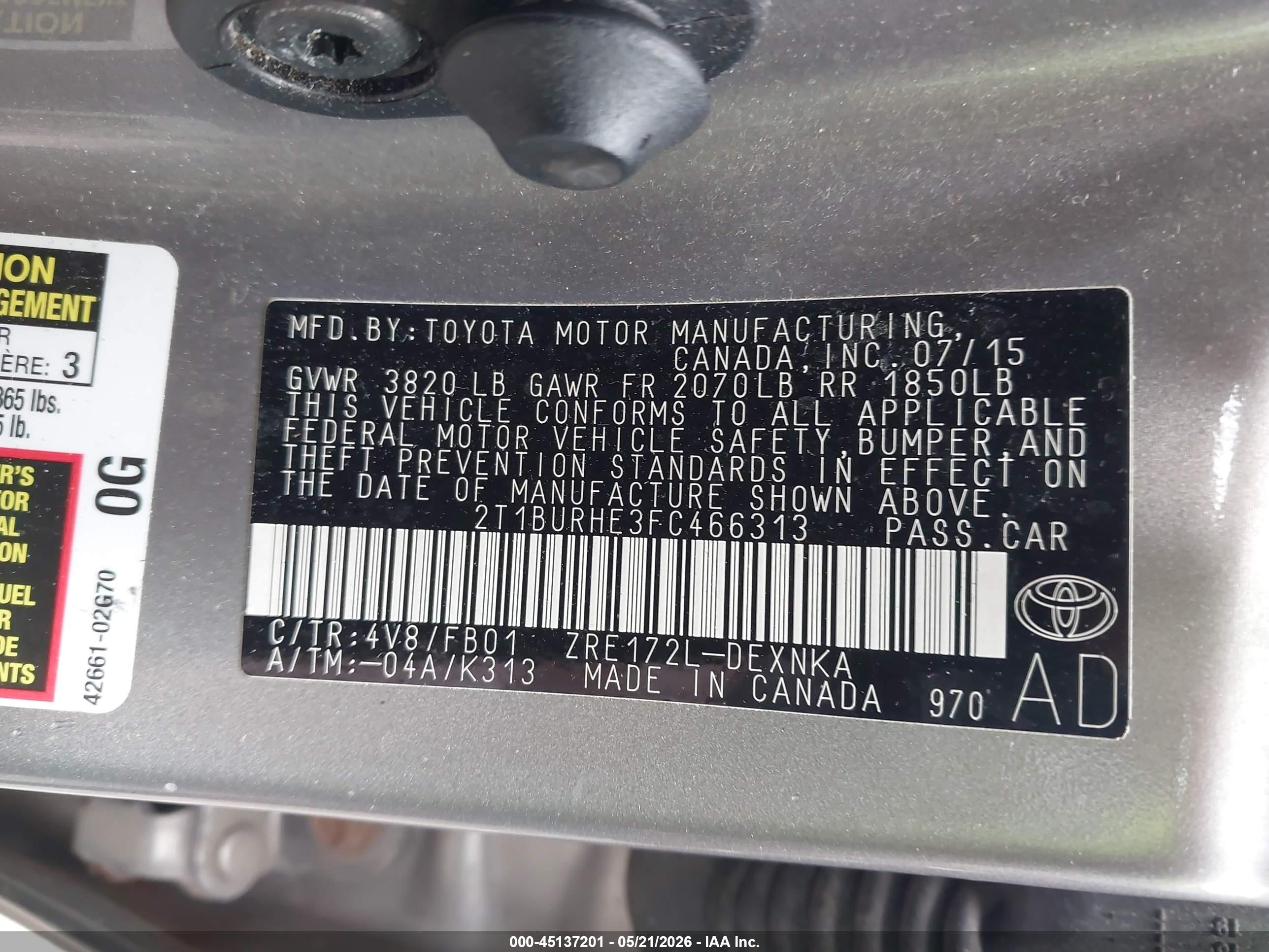 2015 Toyota Corolla Le Brown vin: 2T1BURHE3FC466313