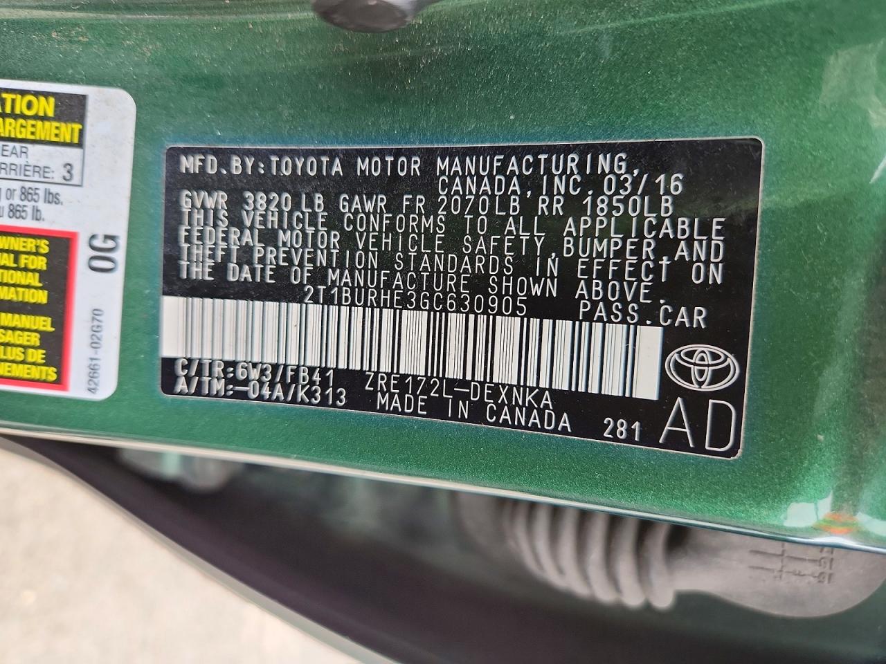 2016 Toyota Corolla Le Зеленый vin: 2T1BURHE3GC630905