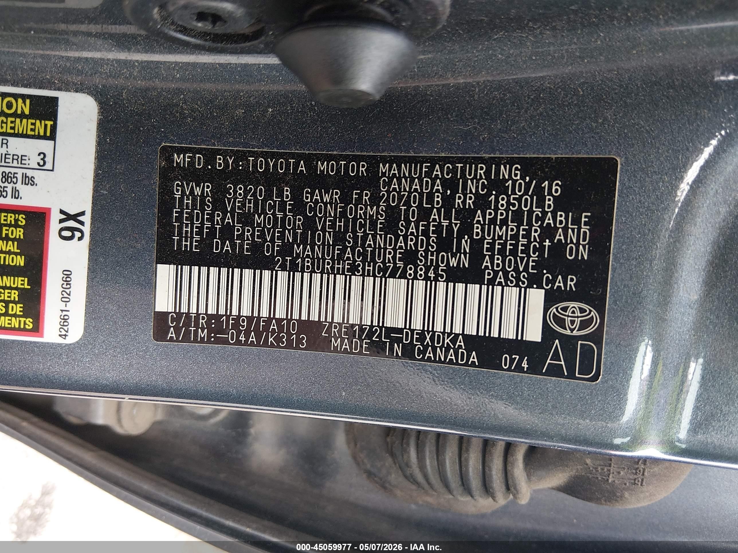 2017 Toyota Corolla L Gray vin: 2T1BURHE3HC778845
